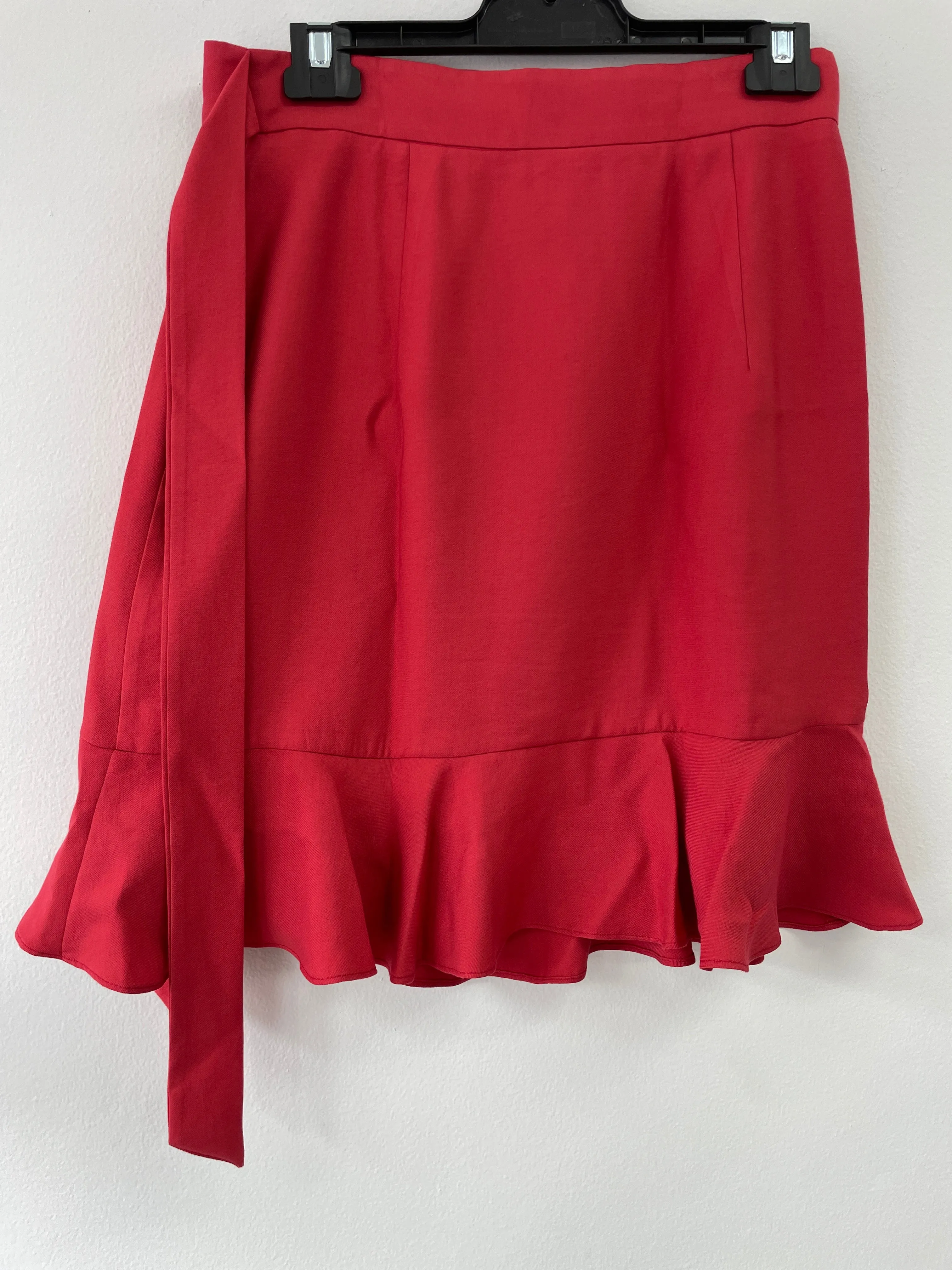 Red Ruffle Trim Wrap Skirt