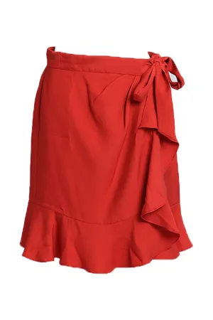 Red Ruffle Trim Wrap Skirt