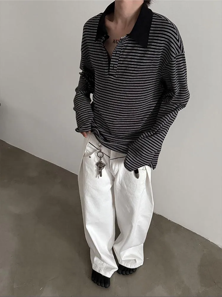 Retro Striped Polo Pullover