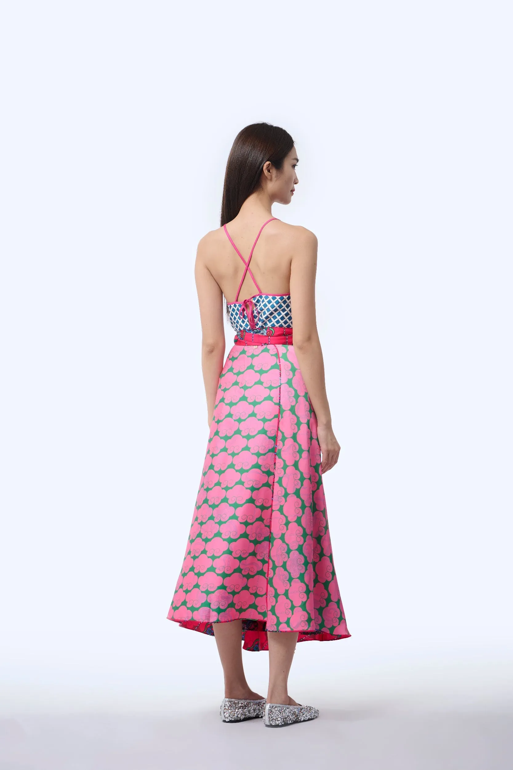Reversible Wrap Skirt  - Ribbons Magenta
