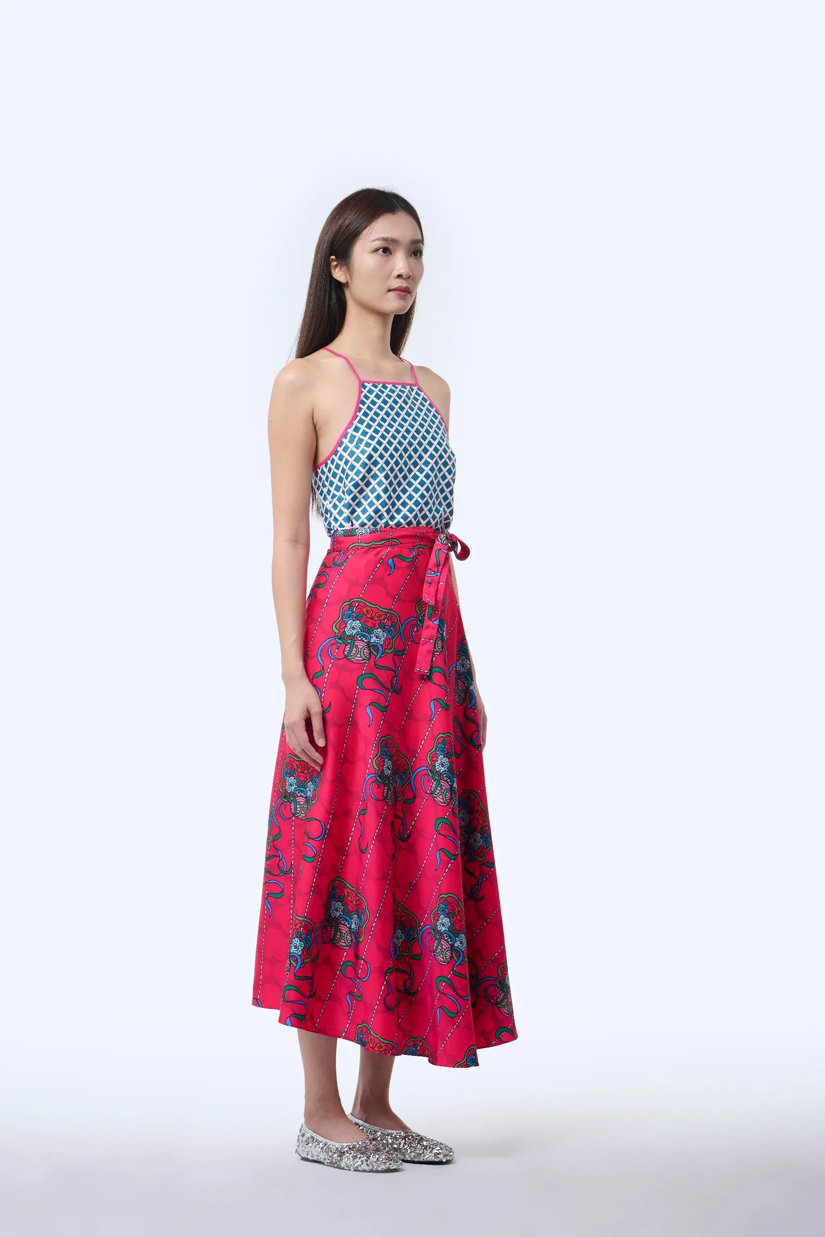 Reversible Wrap Skirt  - Ribbons Magenta