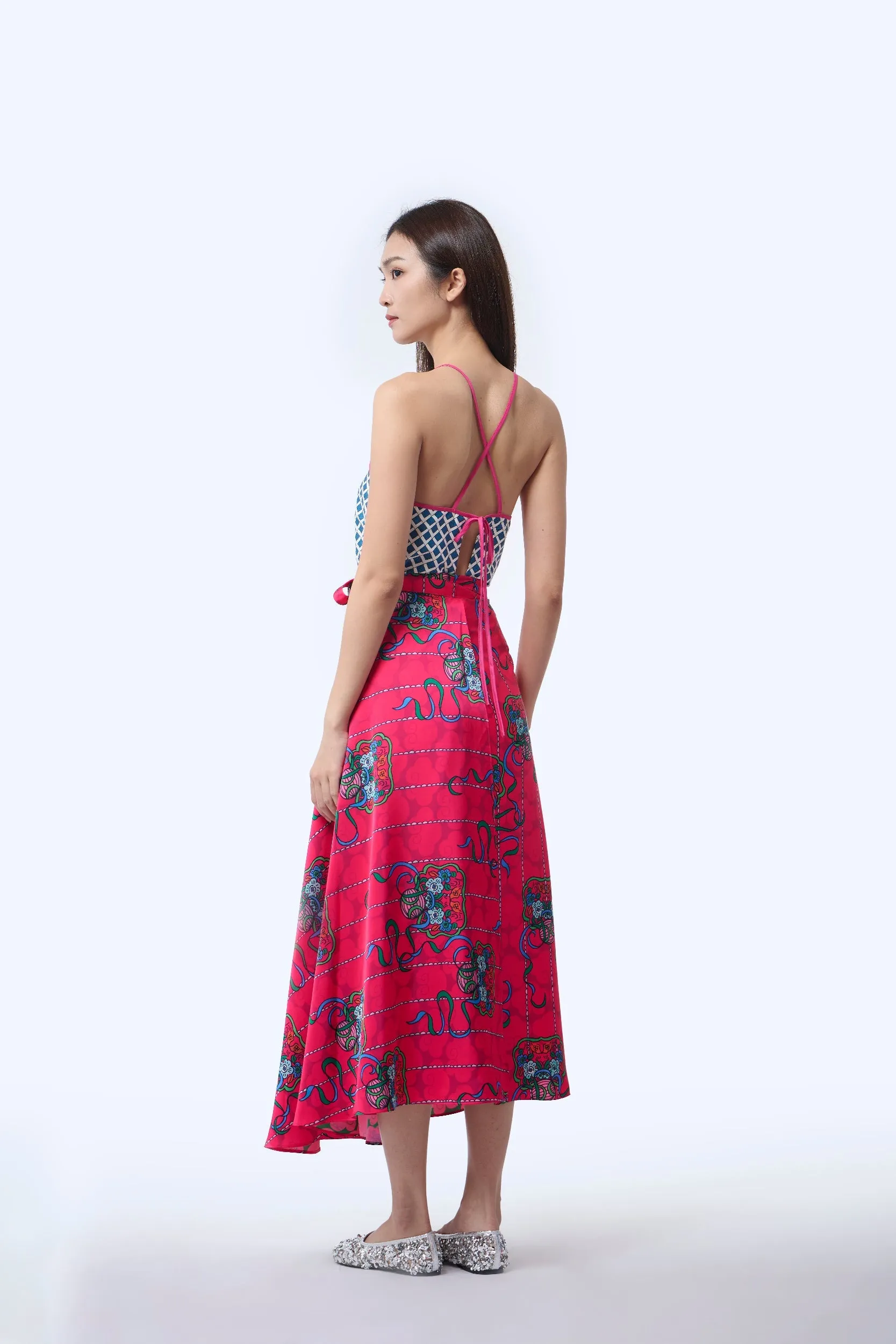 Reversible Wrap Skirt  - Ribbons Magenta