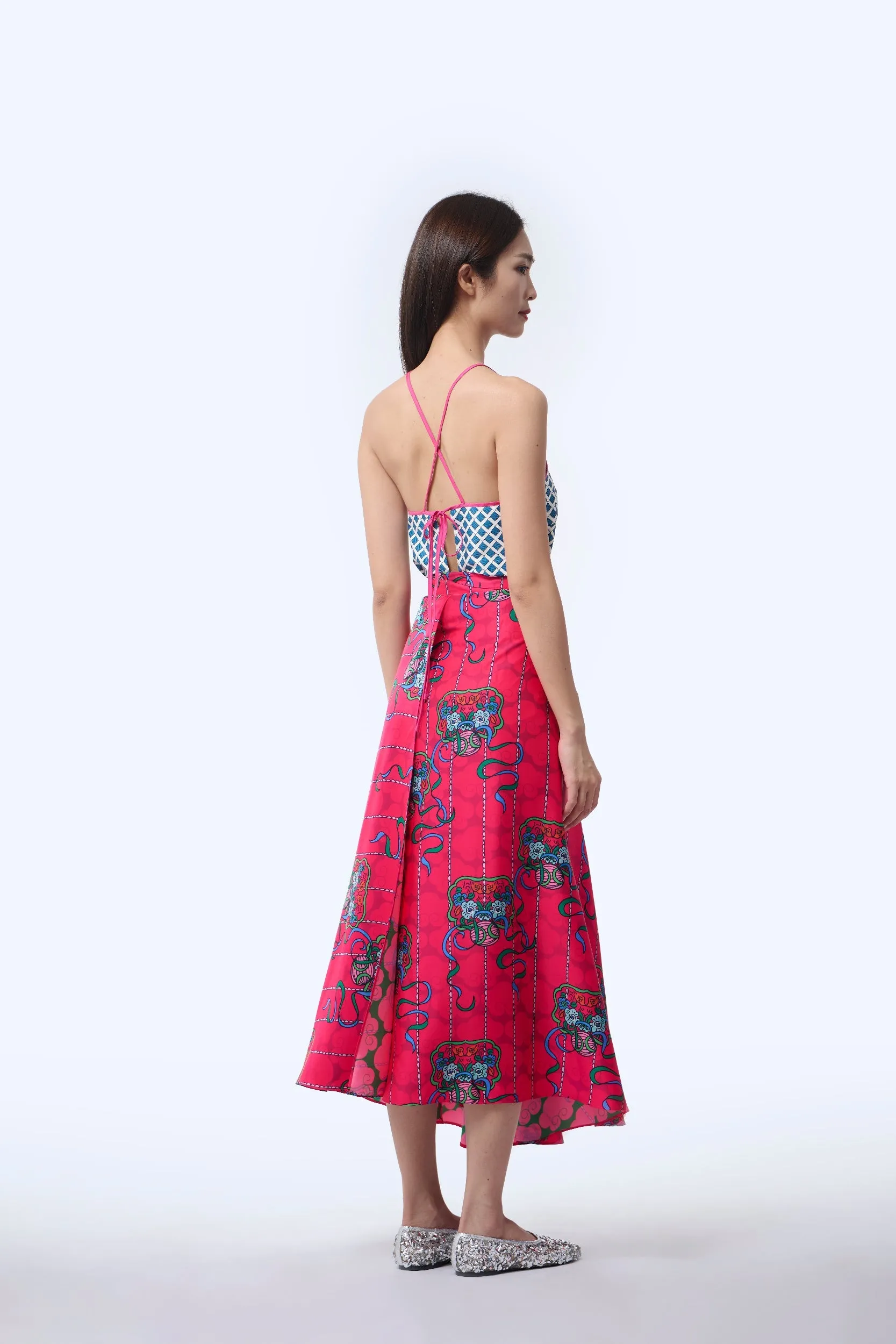 Reversible Wrap Skirt  - Ribbons Magenta