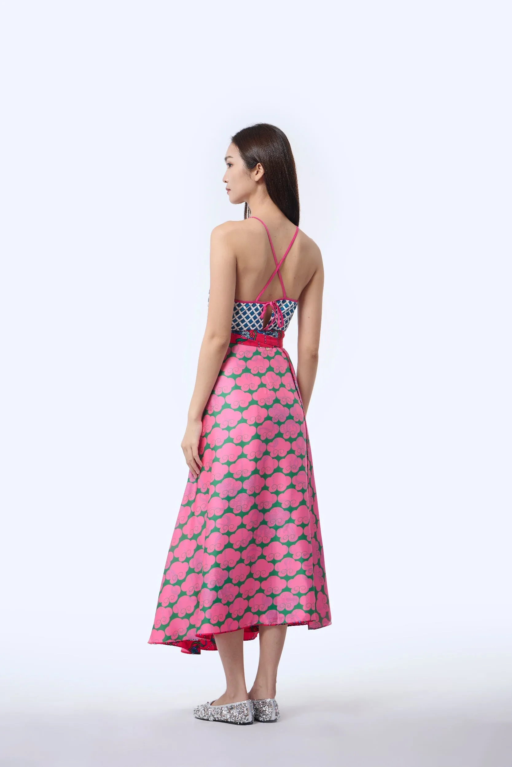 Reversible Wrap Skirt  - Ribbons Magenta