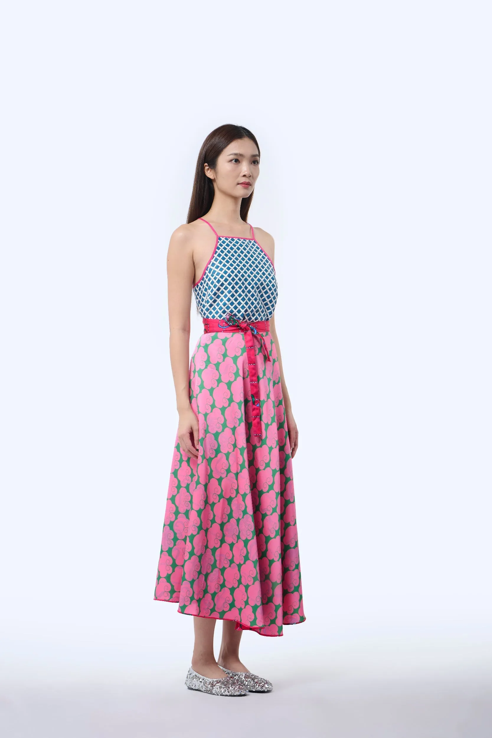 Reversible Wrap Skirt  - Ribbons Magenta
