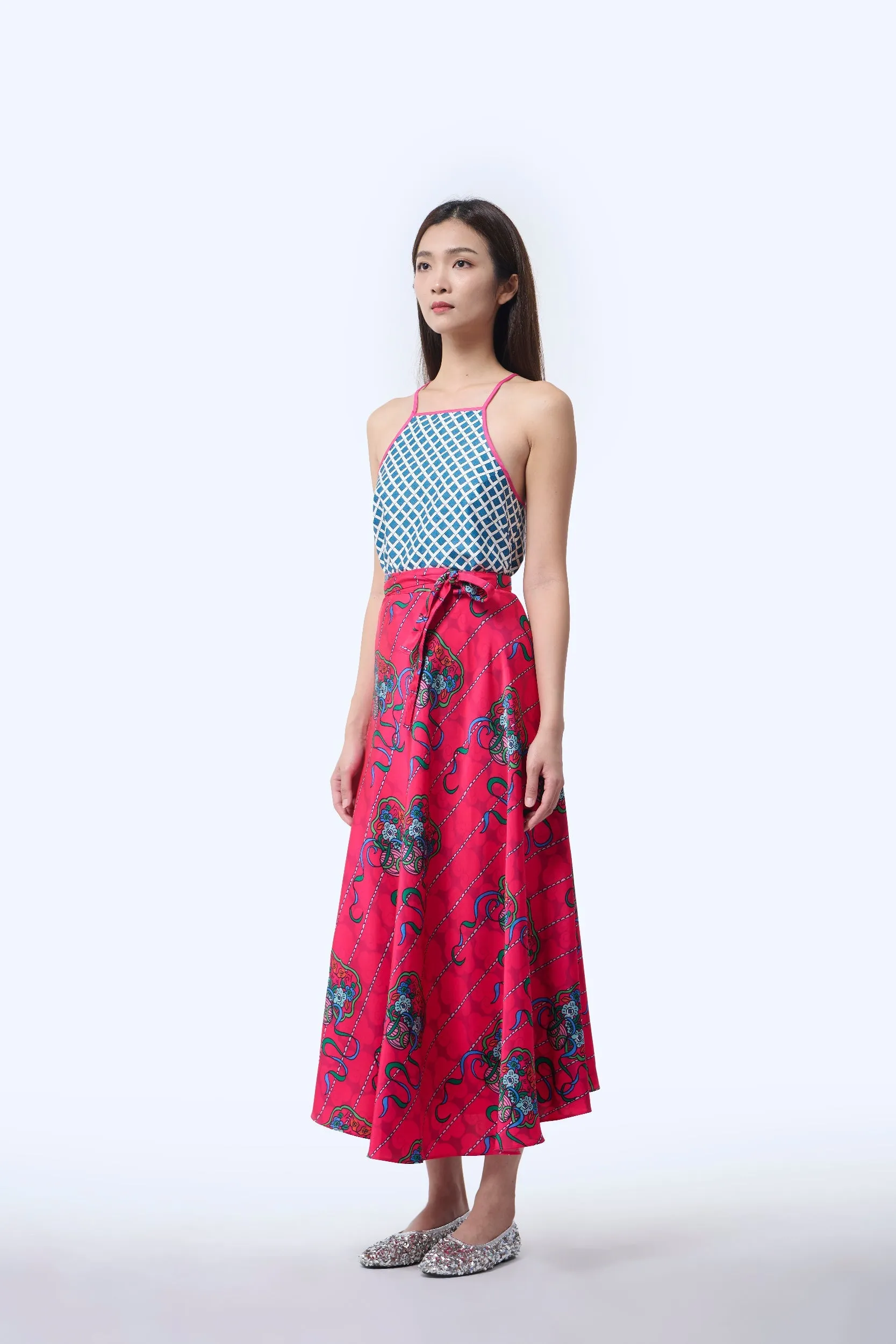 Reversible Wrap Skirt  - Ribbons Magenta