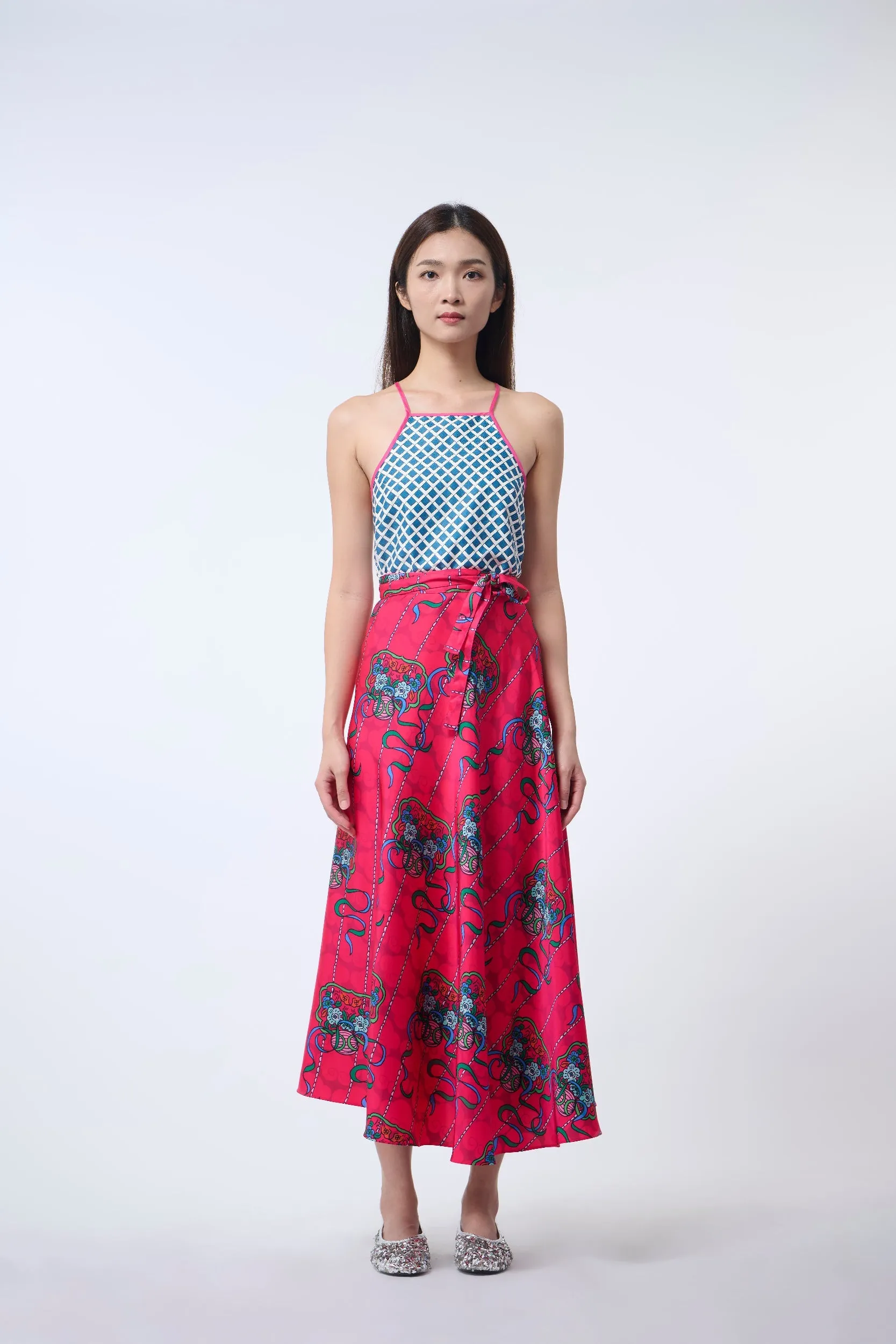 Reversible Wrap Skirt  - Ribbons Magenta