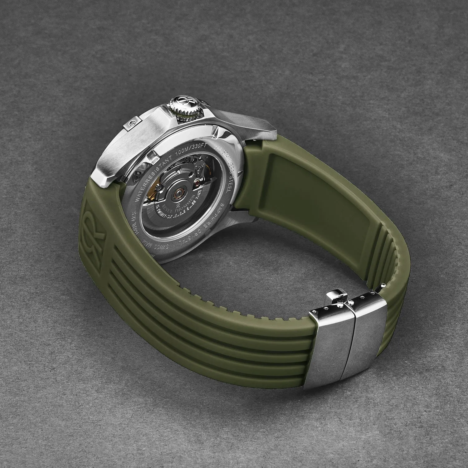 Revue Thommen Men's 'Air speed' Black Dial Green Rubber Strap Automatic Watch 16070.4734