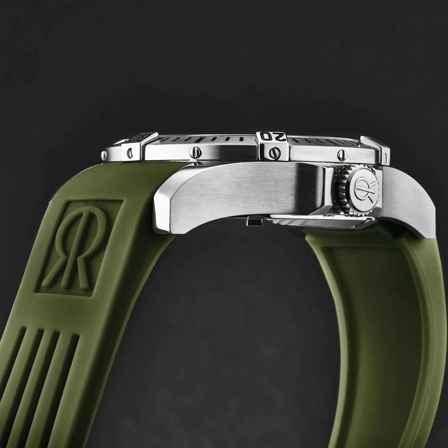 Revue Thommen Men's 'Air speed' Black Dial Green Rubber Strap Automatic Watch 16070.4734