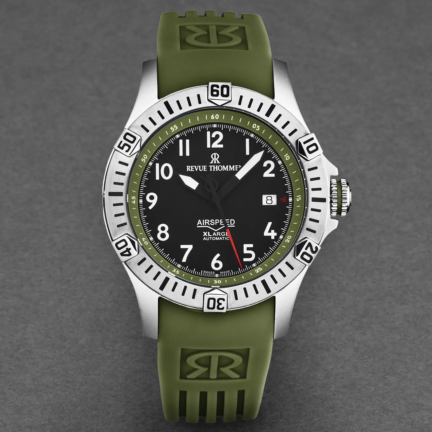 Revue Thommen Men's 'Air speed' Black Dial Green Rubber Strap Automatic Watch 16070.4734