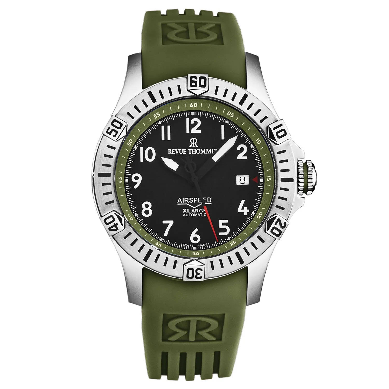 Revue Thommen Men's 'Air speed' Black Dial Green Rubber Strap Automatic Watch 16070.4734