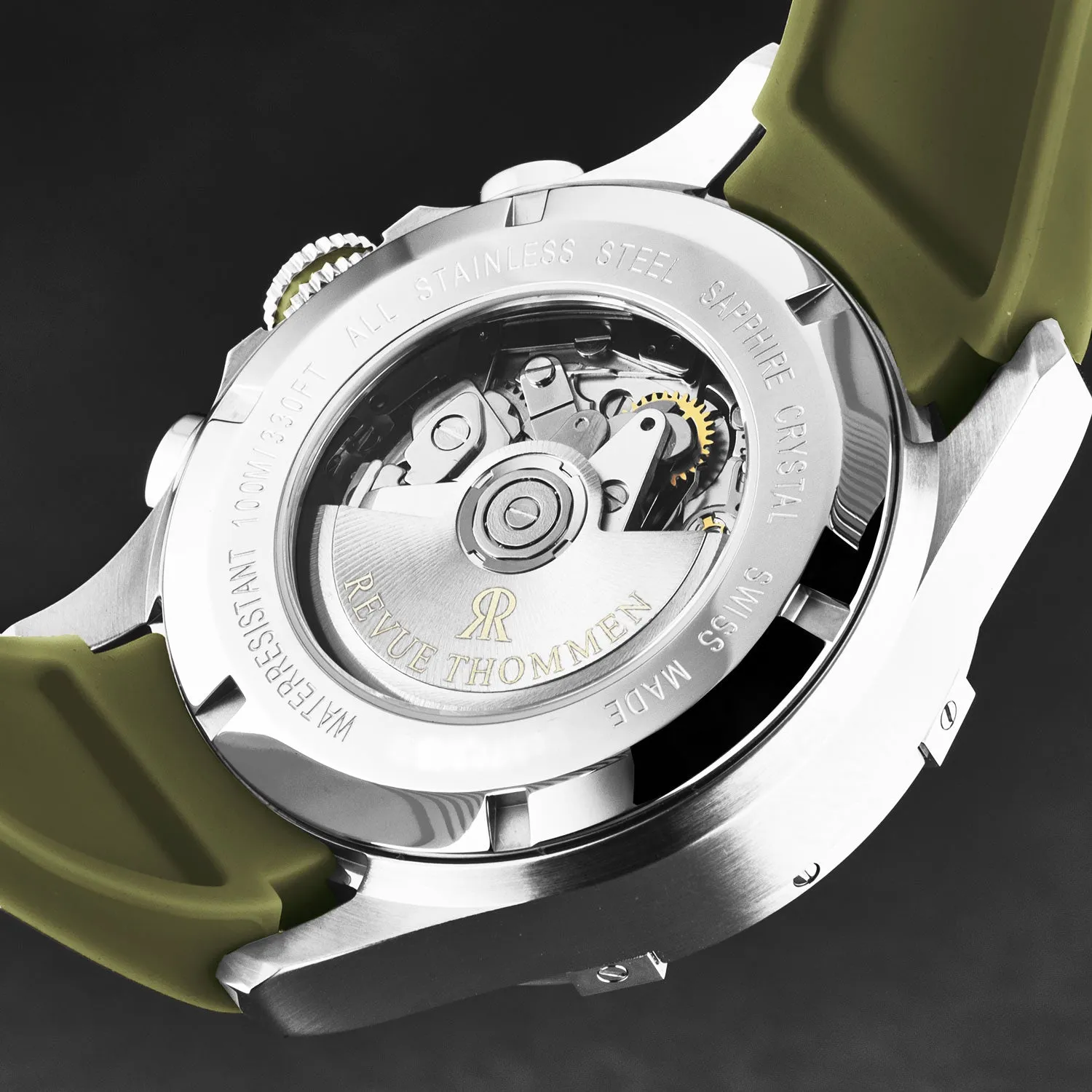Revue Thommen Men's 'Air speed' Black Dial Green Rubber Strap Automatic Watch 16071.6634