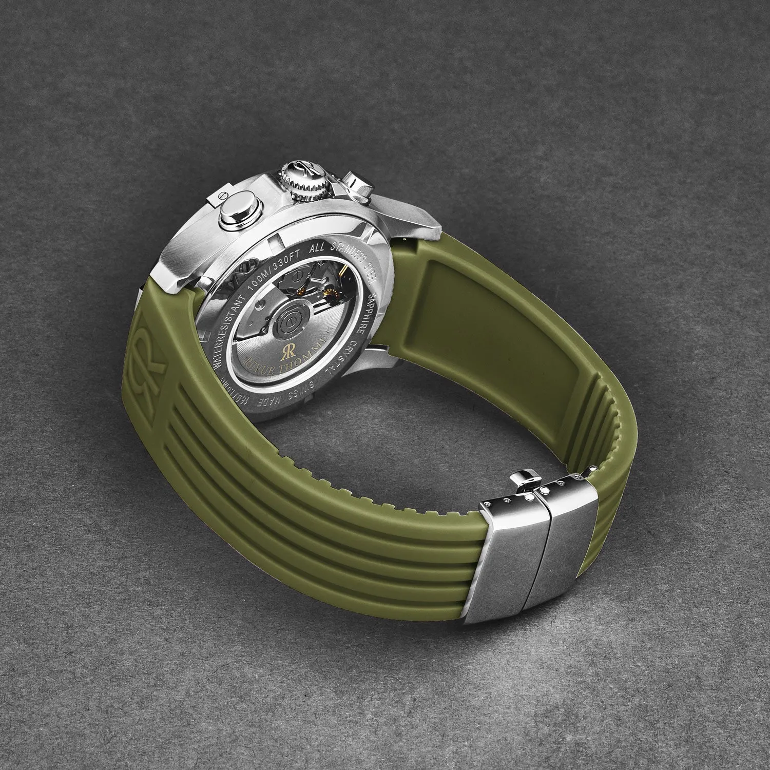 Revue Thommen Men's 'Air speed' Black Dial Green Rubber Strap Automatic Watch 16071.6634