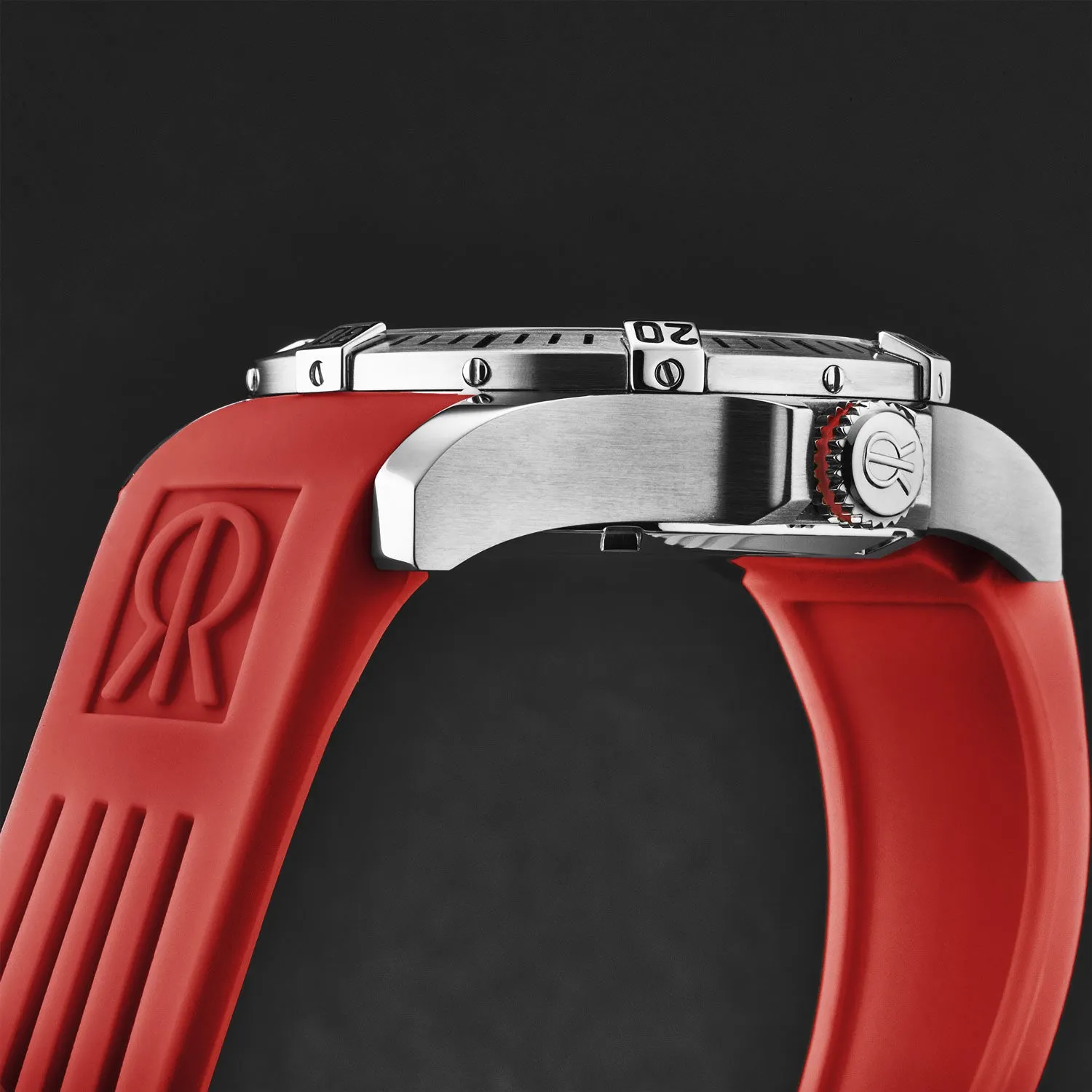 Revue Thommen Men's 'Air speed' Black Dial Red Rubber Strap Automatic Watch 16070.4736