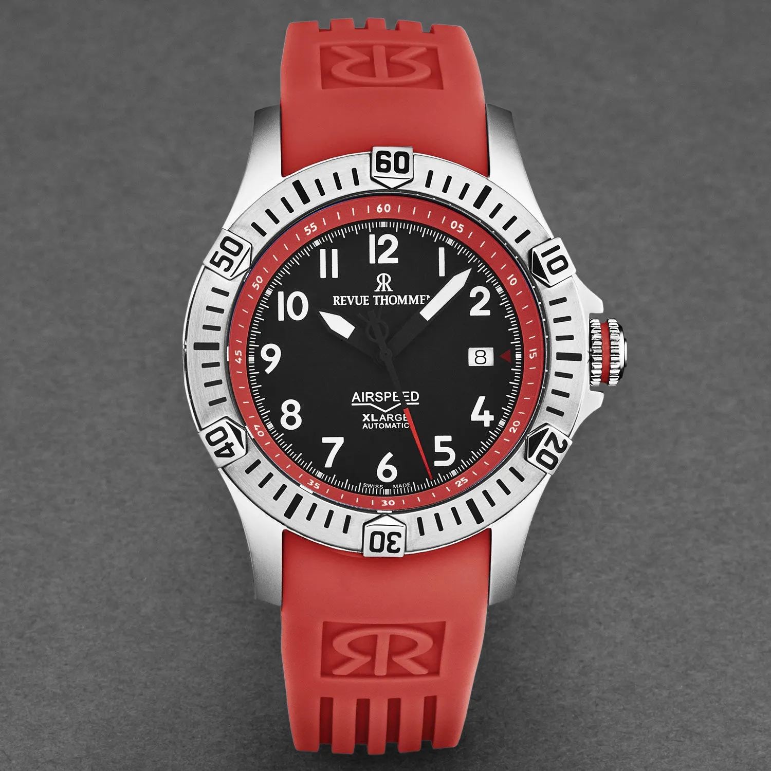 Revue Thommen Men's 'Air speed' Black Dial Red Rubber Strap Automatic Watch 16070.4736