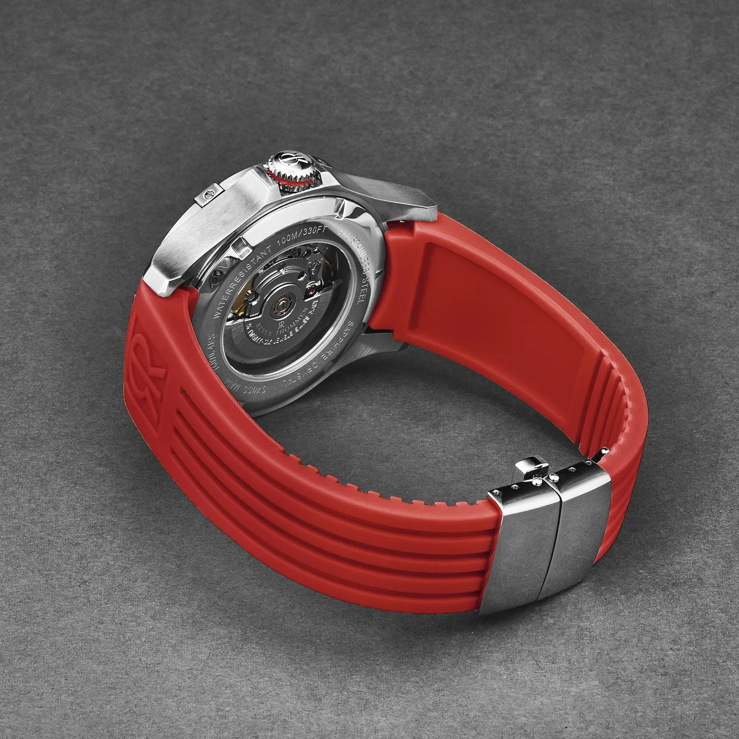 Revue Thommen Men's 'Air speed' Black Dial Red Rubber Strap Automatic Watch 16070.4736