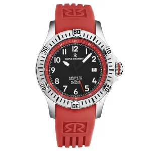 Revue Thommen Men's 'Air speed' Black Dial Red Rubber Strap Automatic Watch 16070.4736