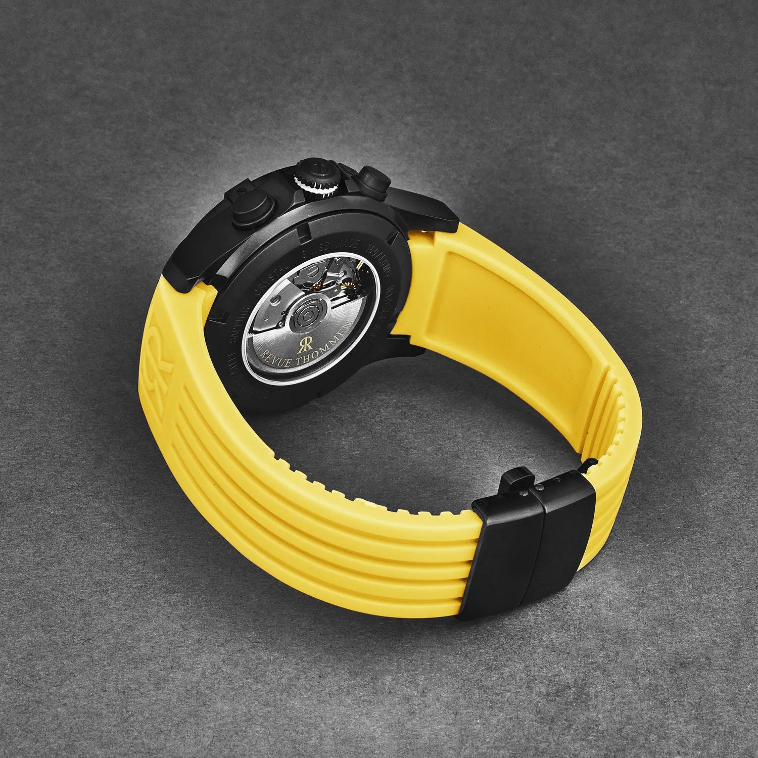 Revue Thommen Men's 'Air speed' Black Dial Yellow Rubber Strap Automatic Watch 16071.6778