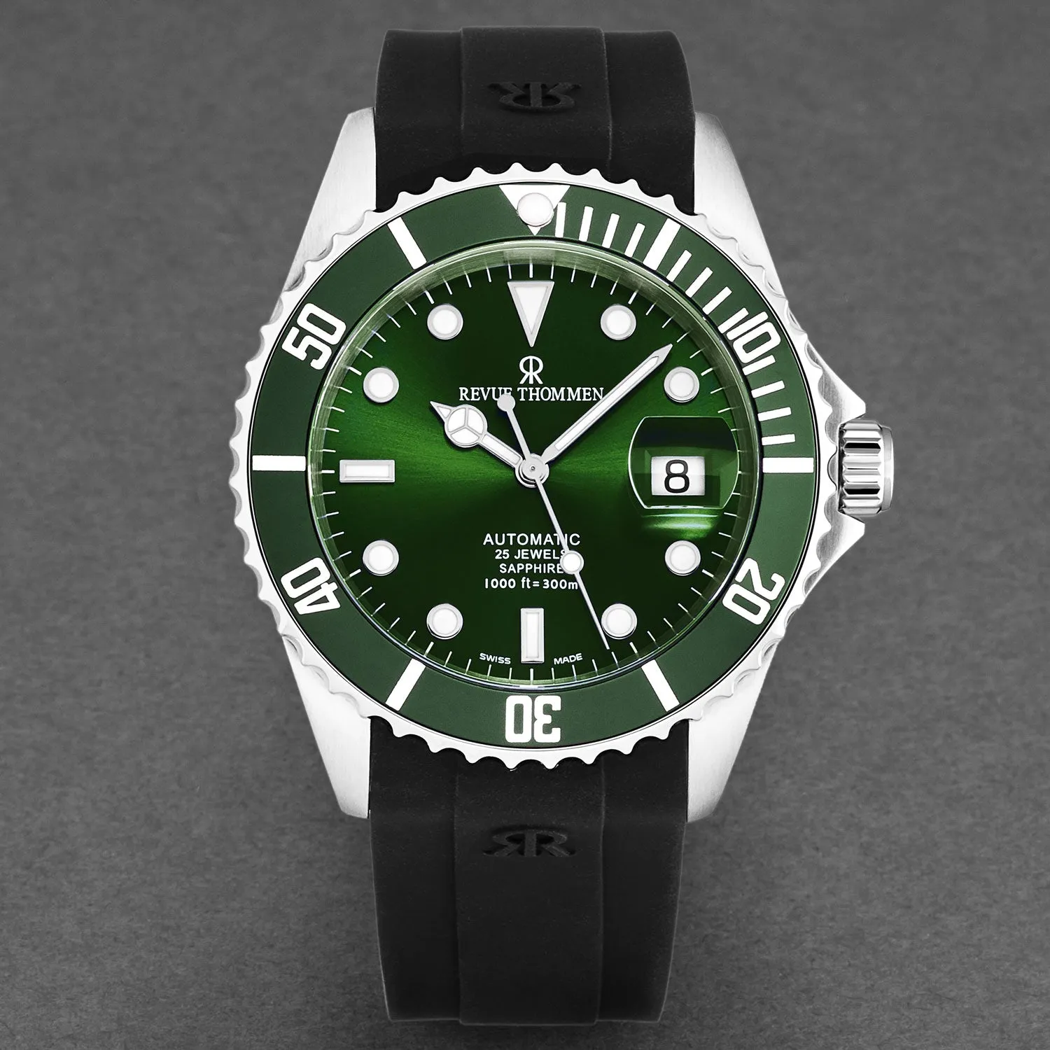 Revue Thommen Men's 'Diver' Green Dial Black Rubber Strap Swiss Automatic Watch  17571.2829