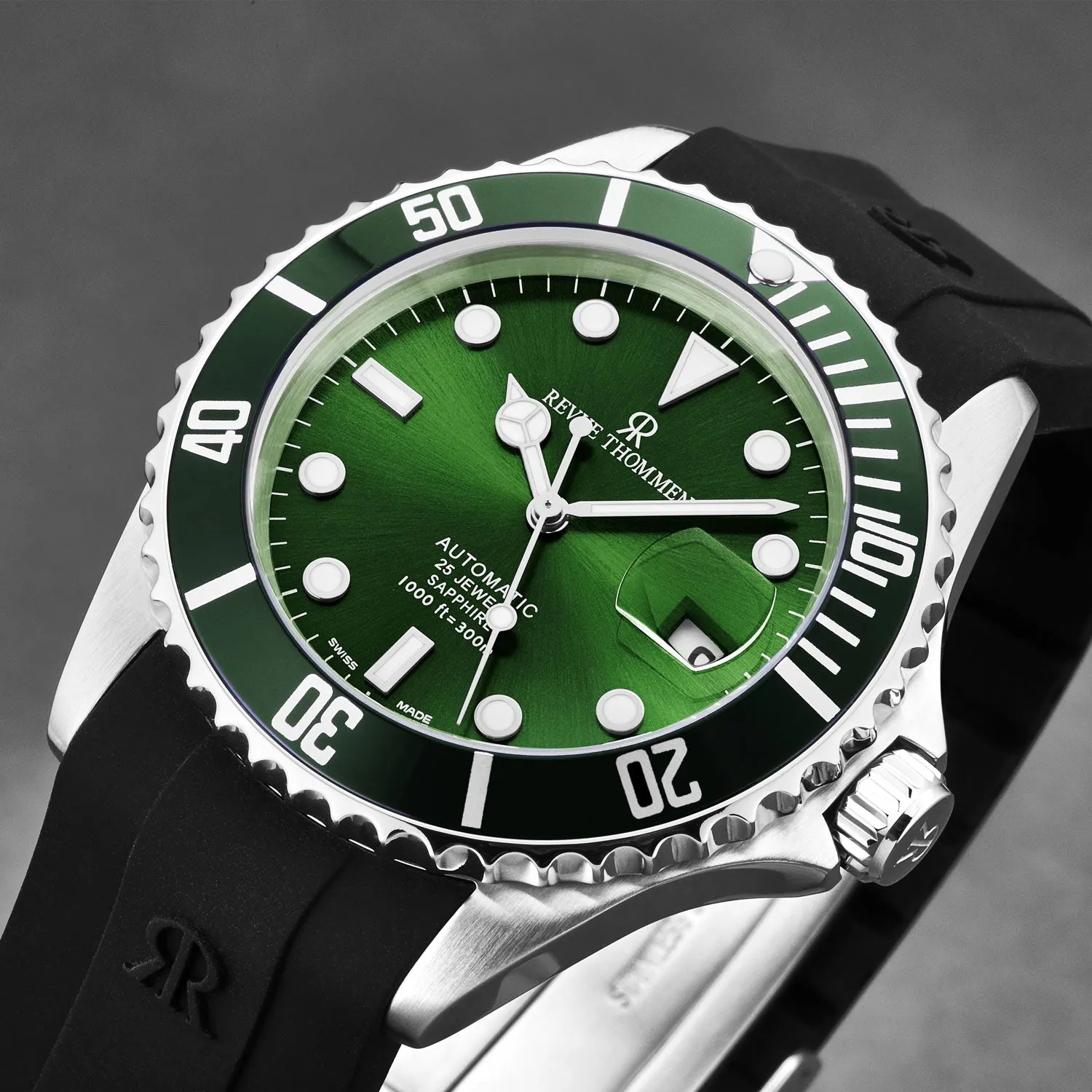 Revue Thommen Men's 'Diver' Green Dial Black Rubber Strap Swiss Automatic Watch  17571.2829