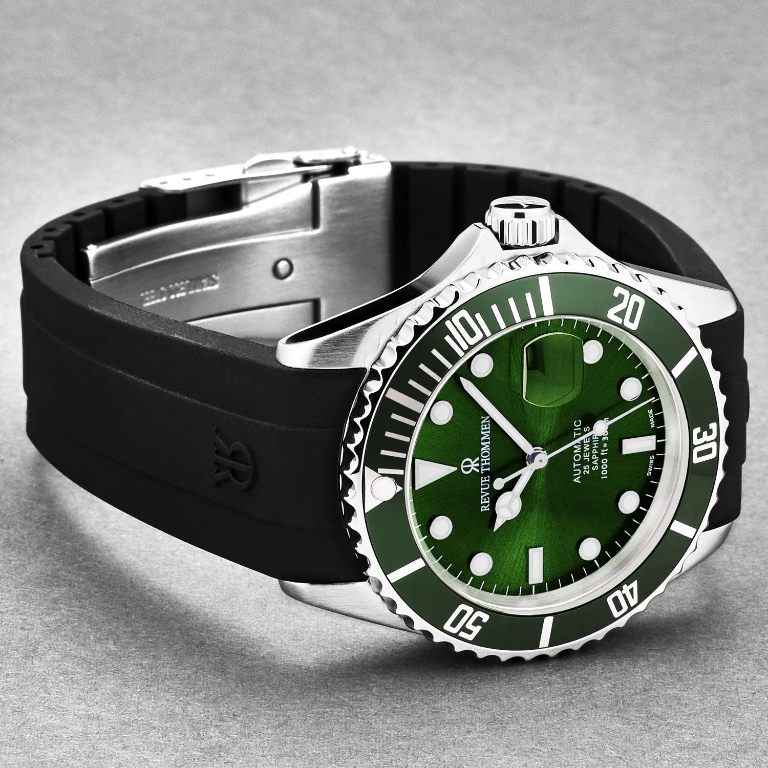 Revue Thommen Men's 'Diver' Green Dial Black Rubber Strap Swiss Automatic Watch  17571.2829