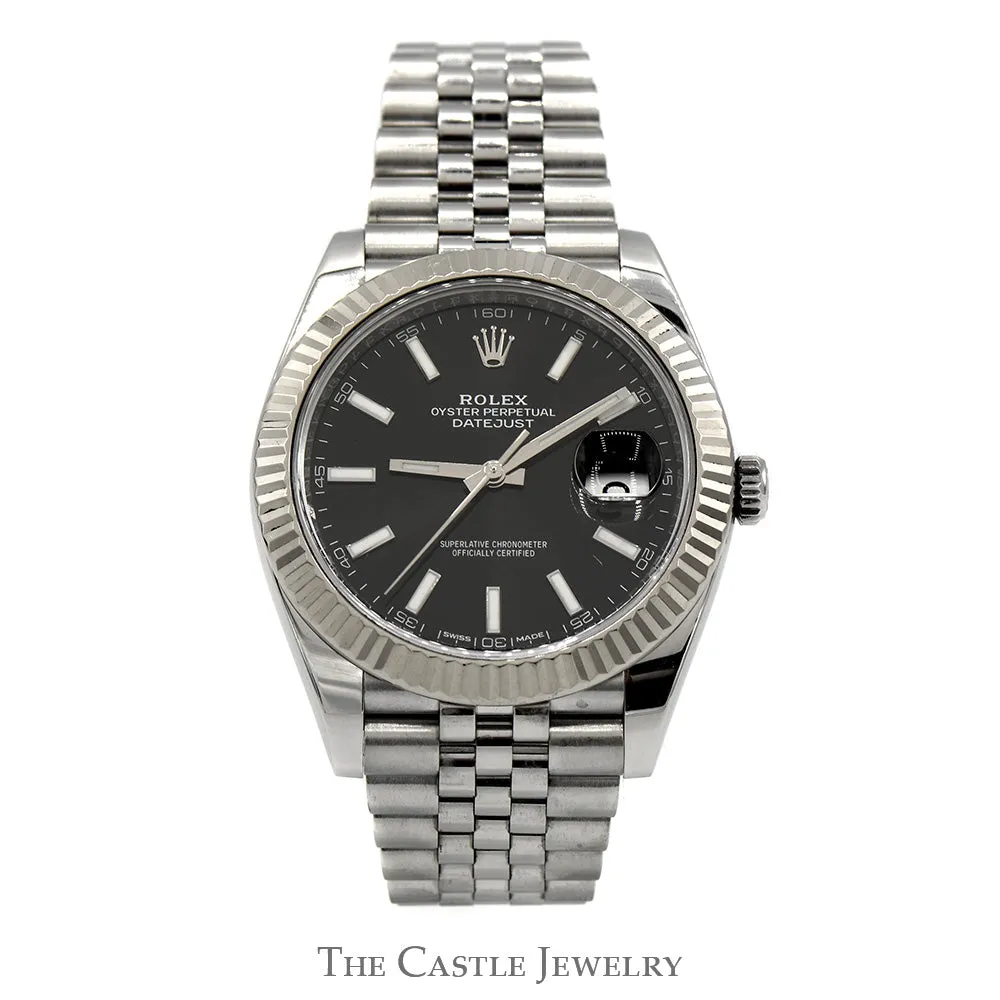 Rolex Datejust 126334 Quickset with Fluted Bezel and Black Dial in Stainless Steel Jubilee Bracelet
