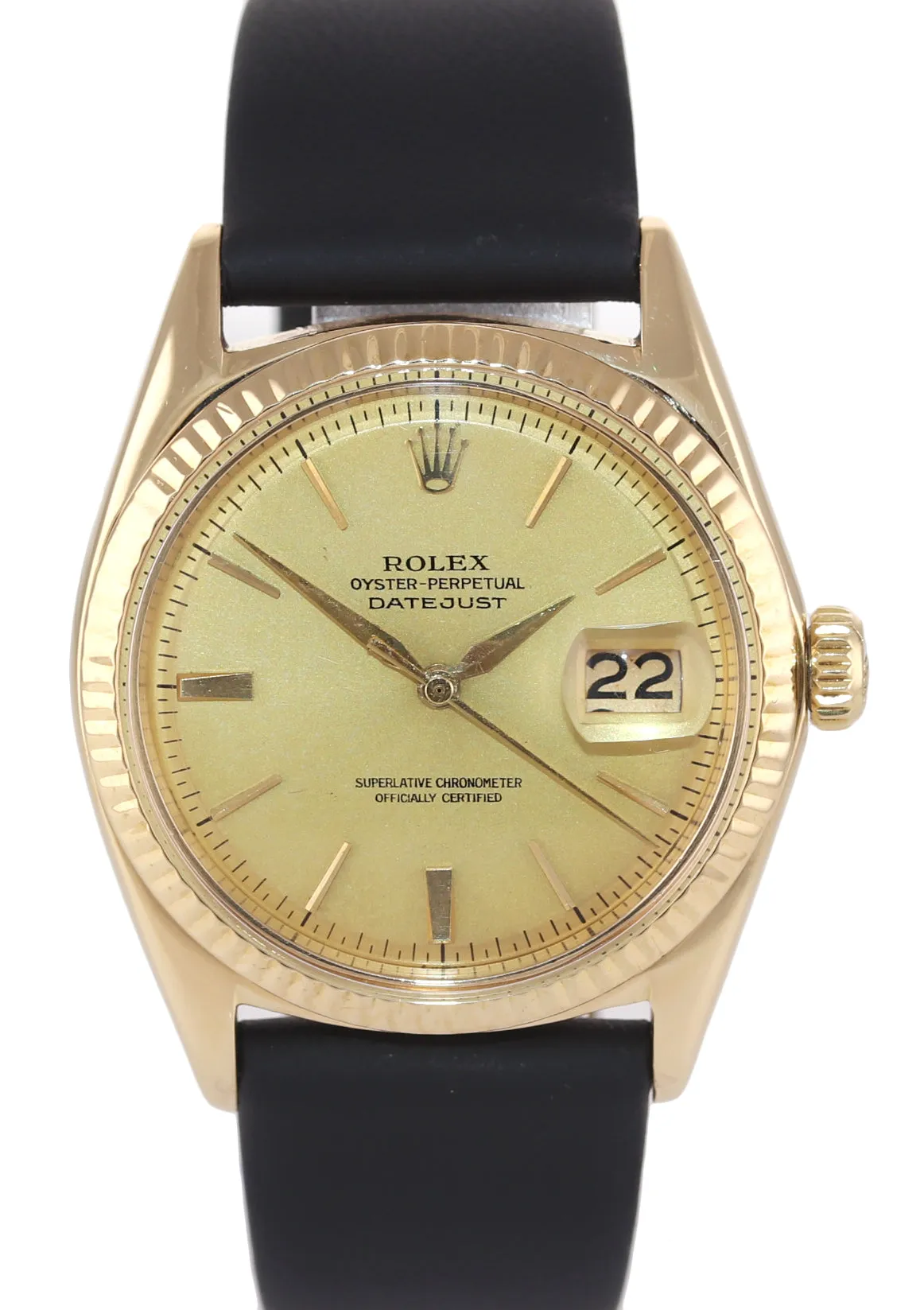 Rolex DateJust 36mm Gold Champagne Sword Hands Watch 1601