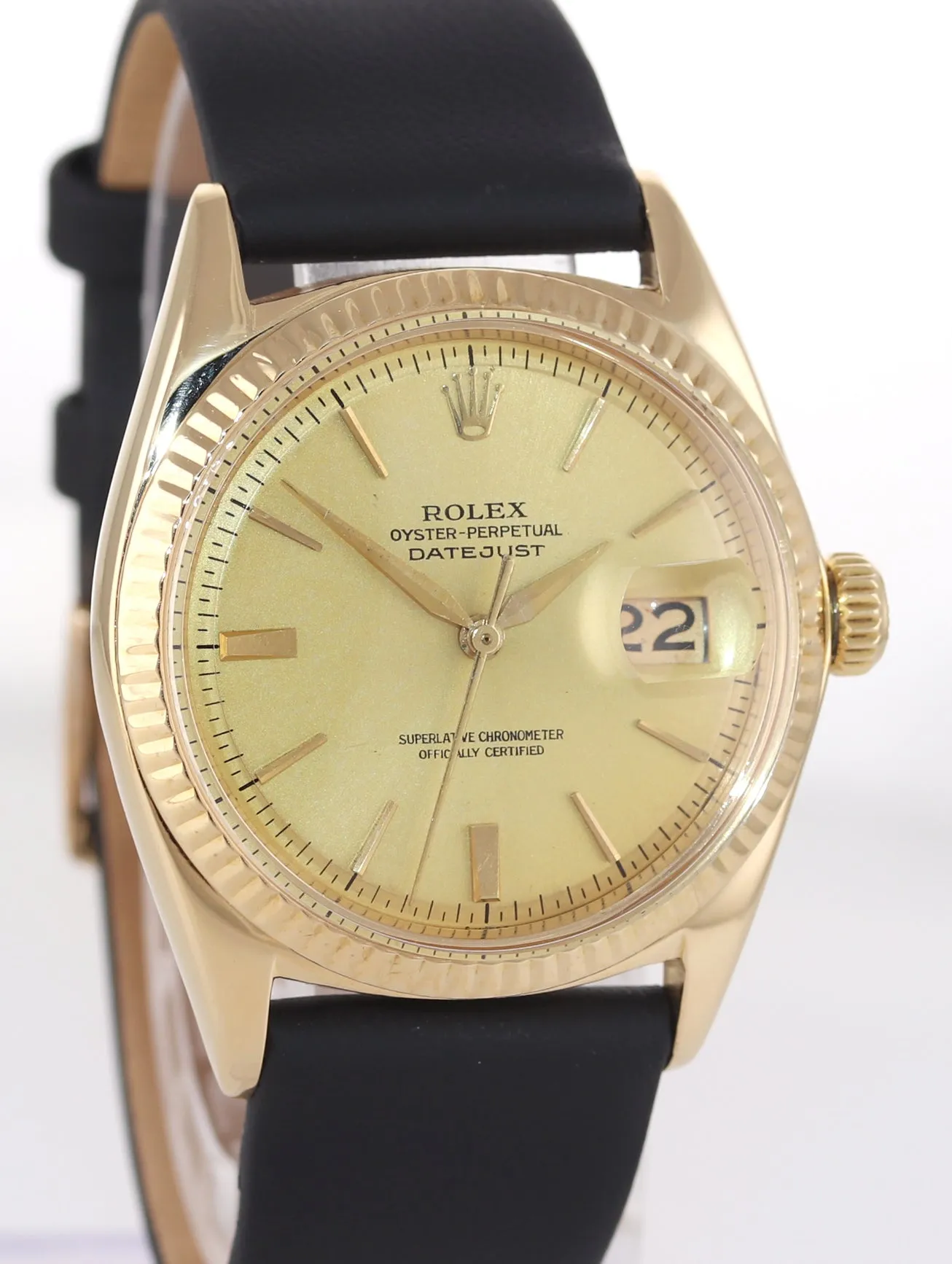 Rolex DateJust 36mm Gold Champagne Sword Hands Watch 1601