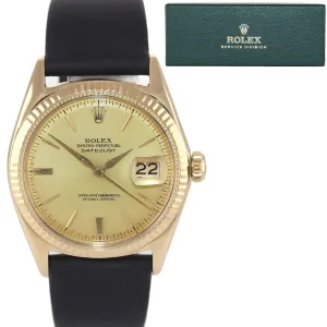 Rolex DateJust 36mm Gold Champagne Sword Hands Watch 1601