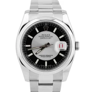 Rolex DateJust TUXEDO PAPERS Red Roulette 36mm Stainless Steel Oyster 116200 B P