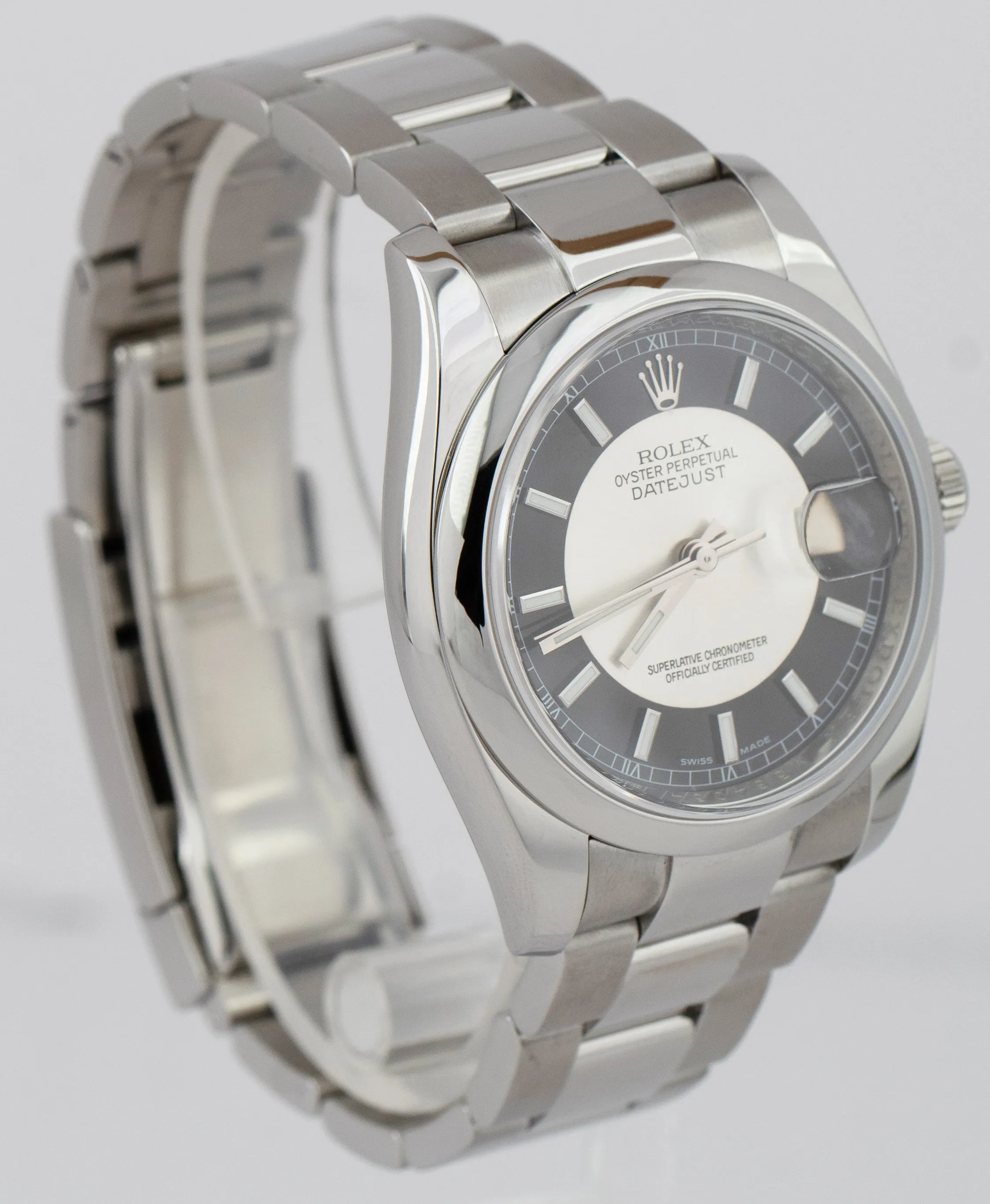 Rolex DateJust TUXEDO PAPERS Red Roulette 36mm Stainless Steel Oyster 116200 B P