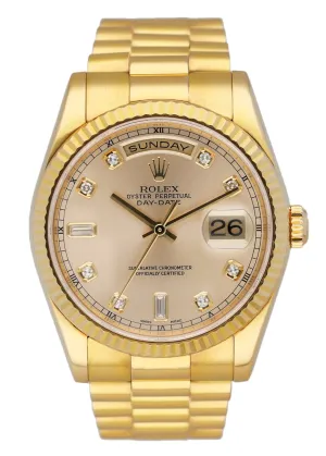 Rolex Day-Date 118238 Diamond Champagne Dial Mens Watch Box Papers
