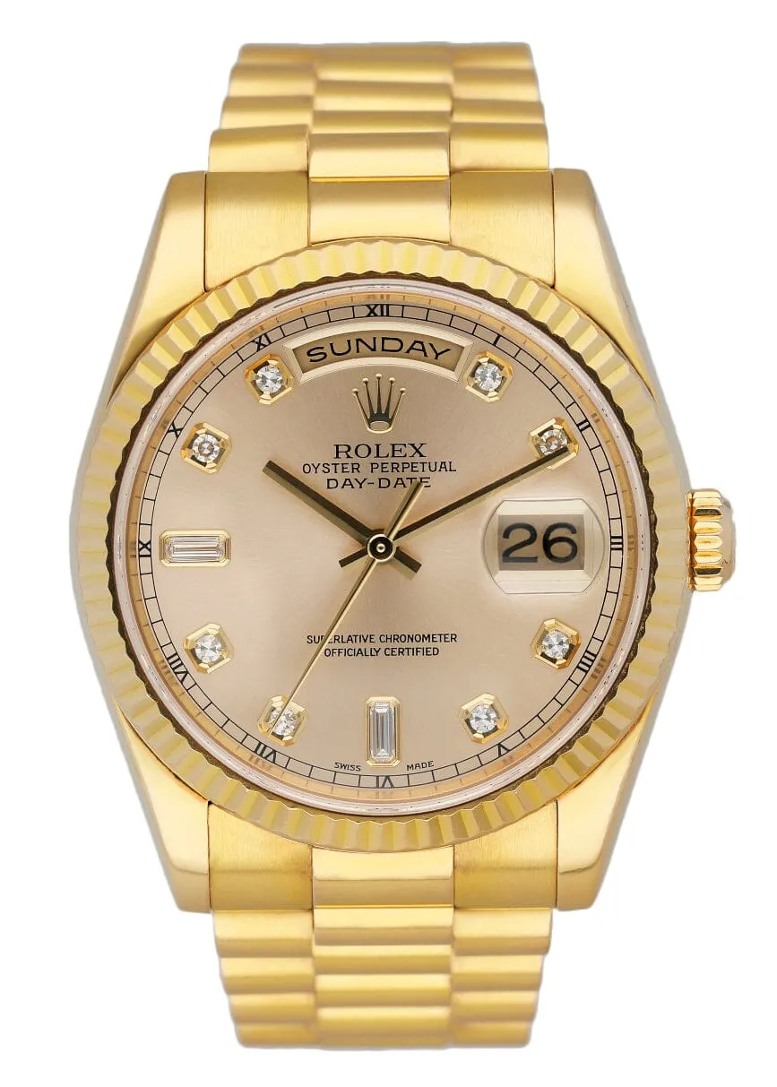Rolex Day-Date 118238 Diamond Champagne Dial Mens Watch Box Papers