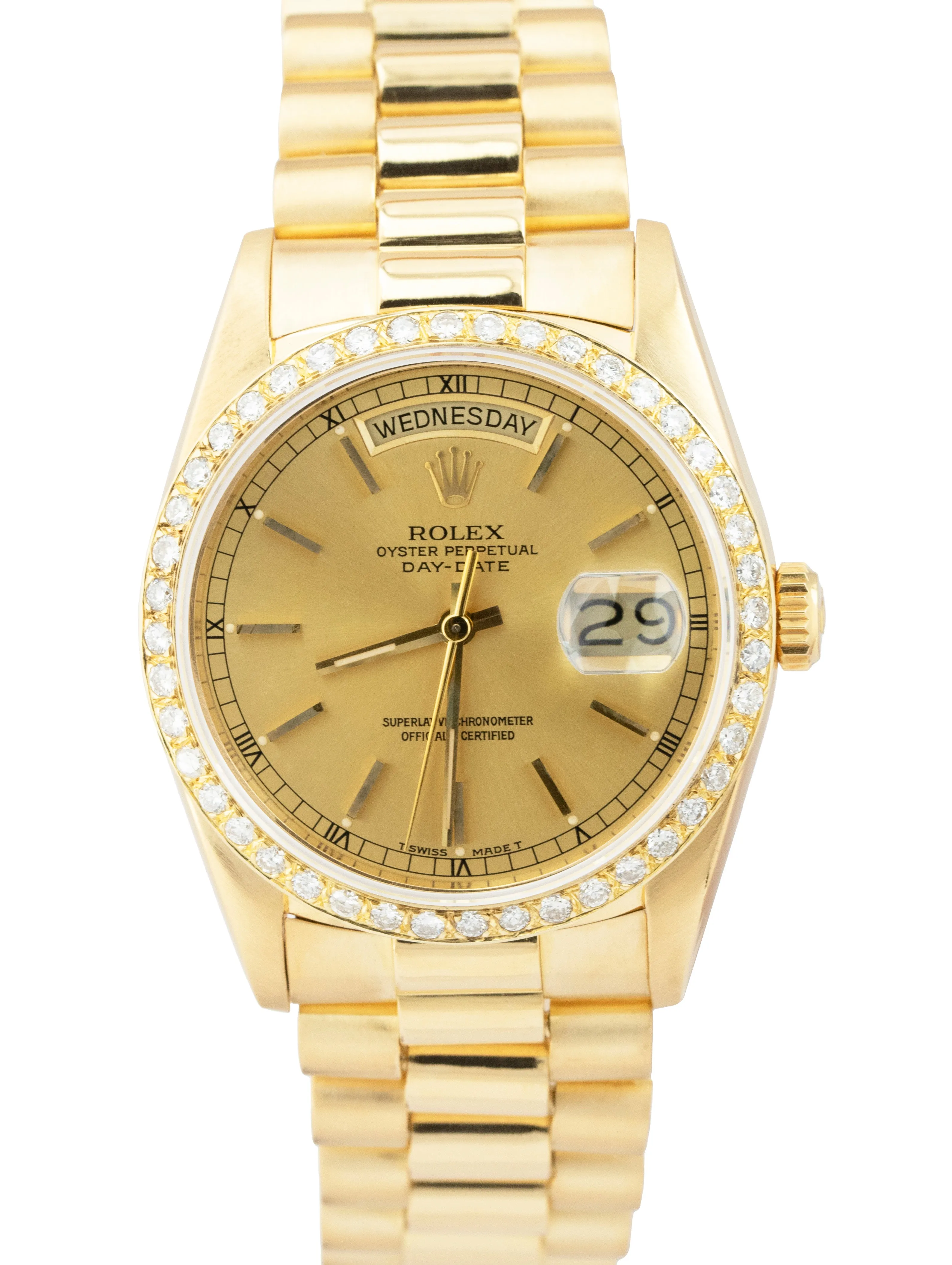 Rolex Day-Date President 36mm DIAMOND Champagne 18K Gold Watch 18238 BOX PAPERS