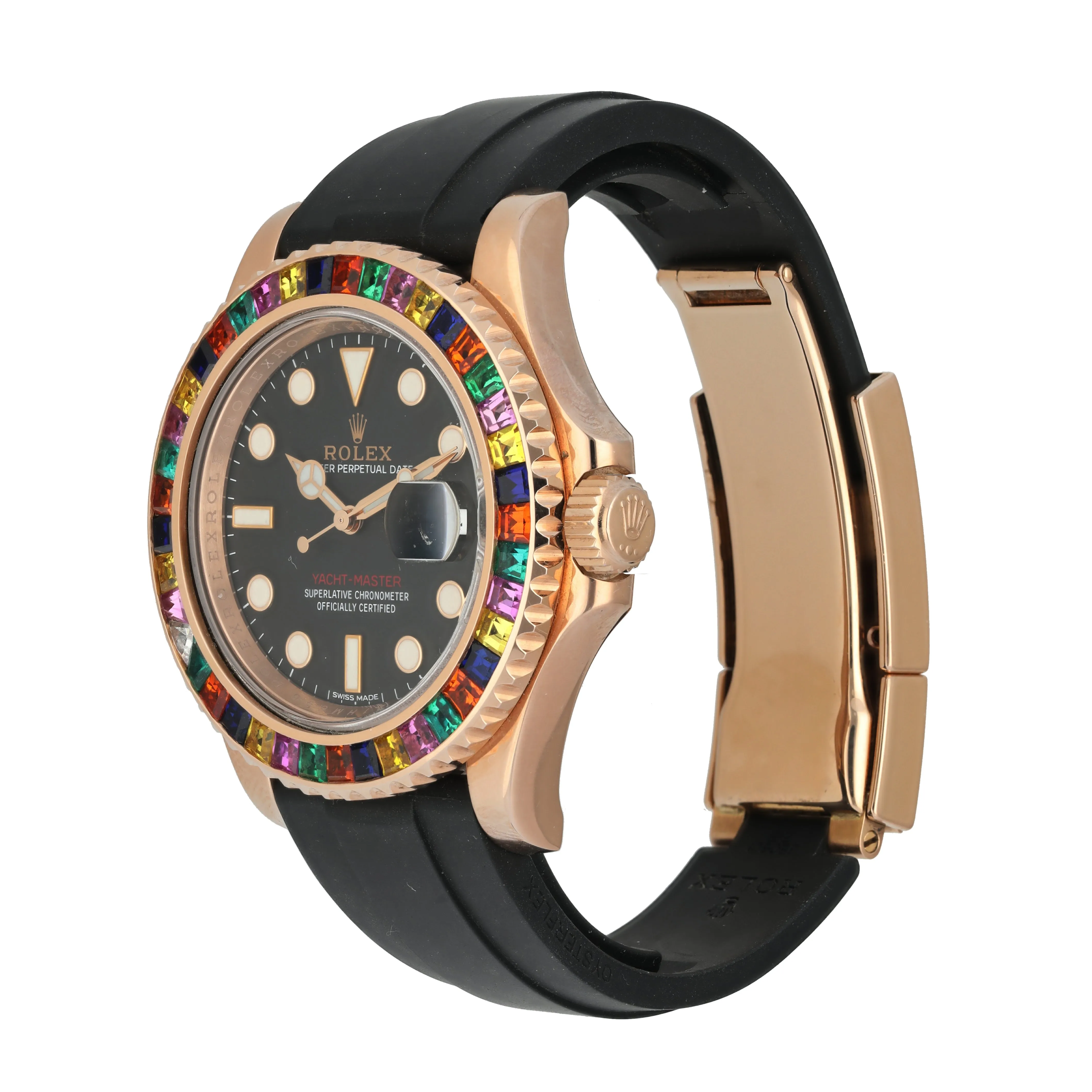 Rolex Yacht Master 116695SATS Rose Gold Rainbow Bezel Watch