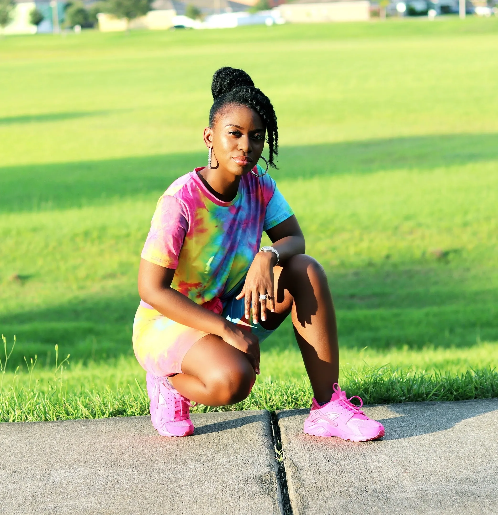 Round Neck Basic Biker Set- Tie Dye