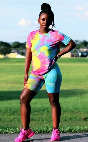Round Neck Basic Biker Set- Tie Dye