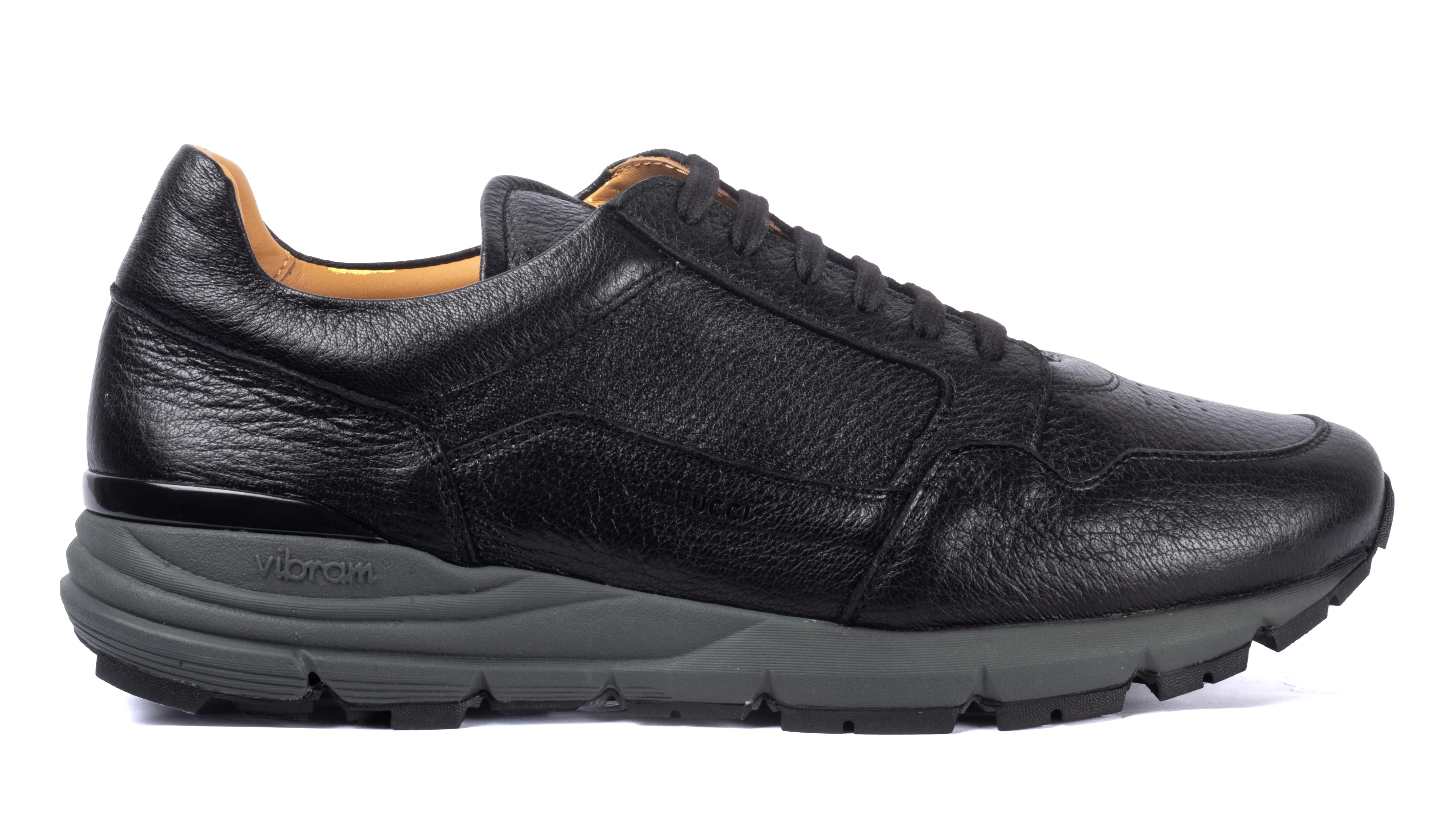 Running Sneakers 44 Black Genuine Deer Leather