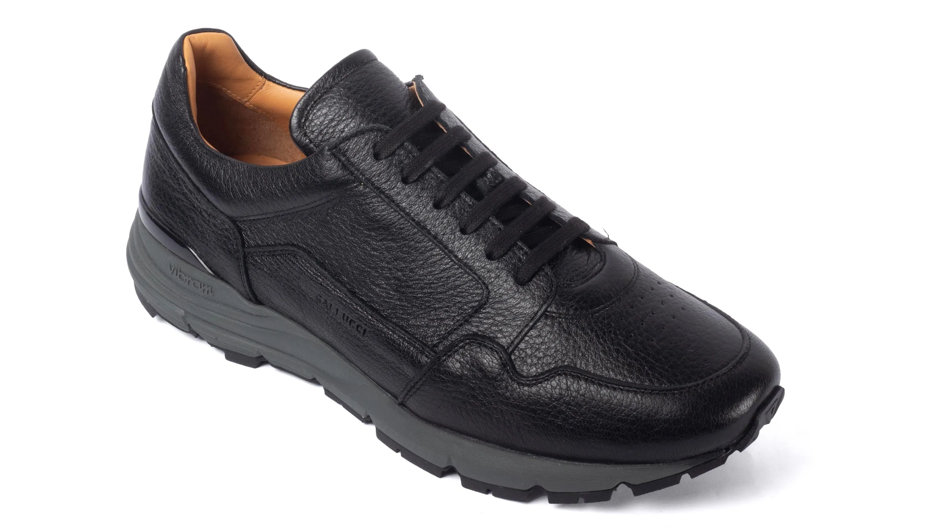 Running Sneakers 44 Black Genuine Deer Leather