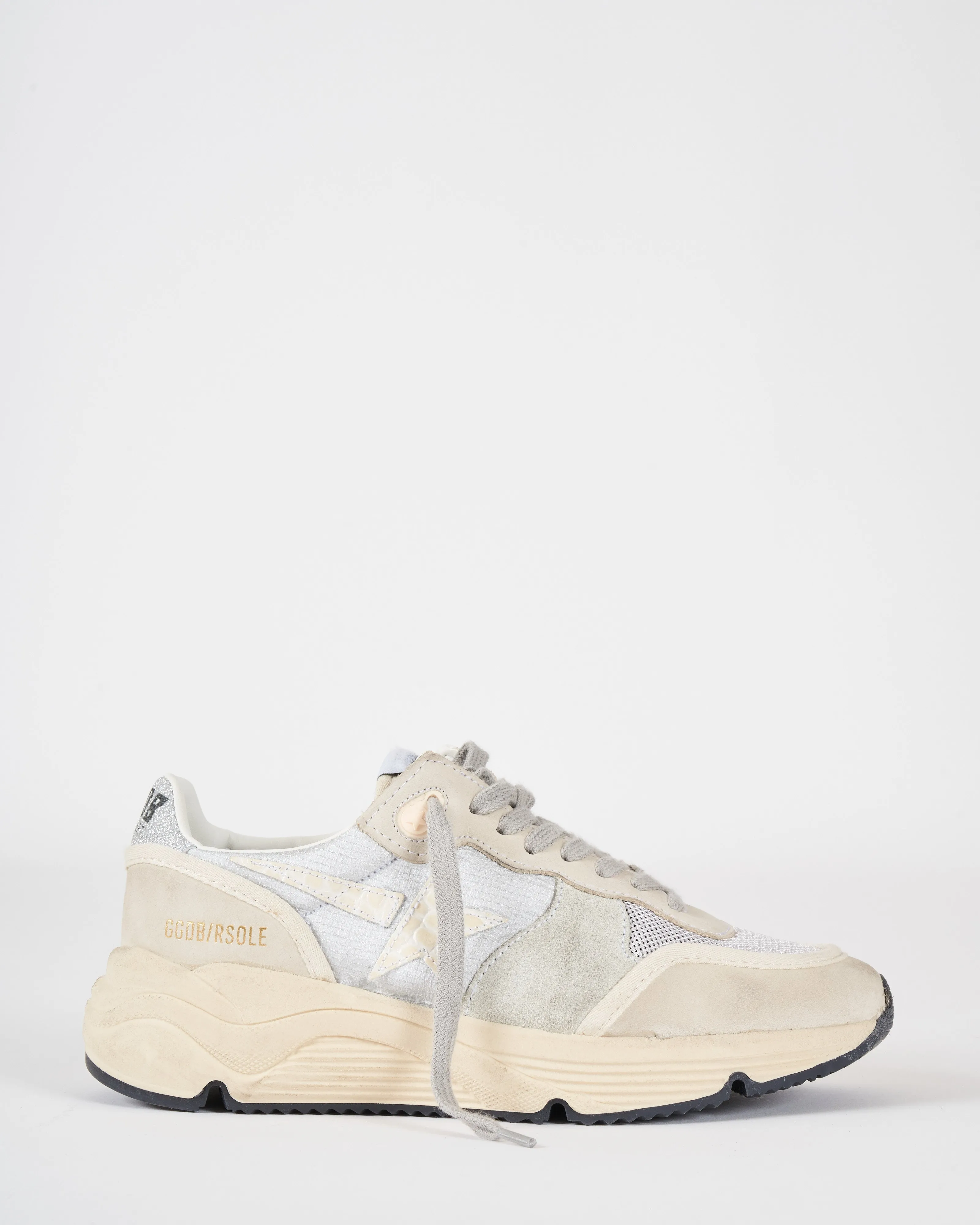 running sole laminated nylon upper nabuk toe and spur with trims