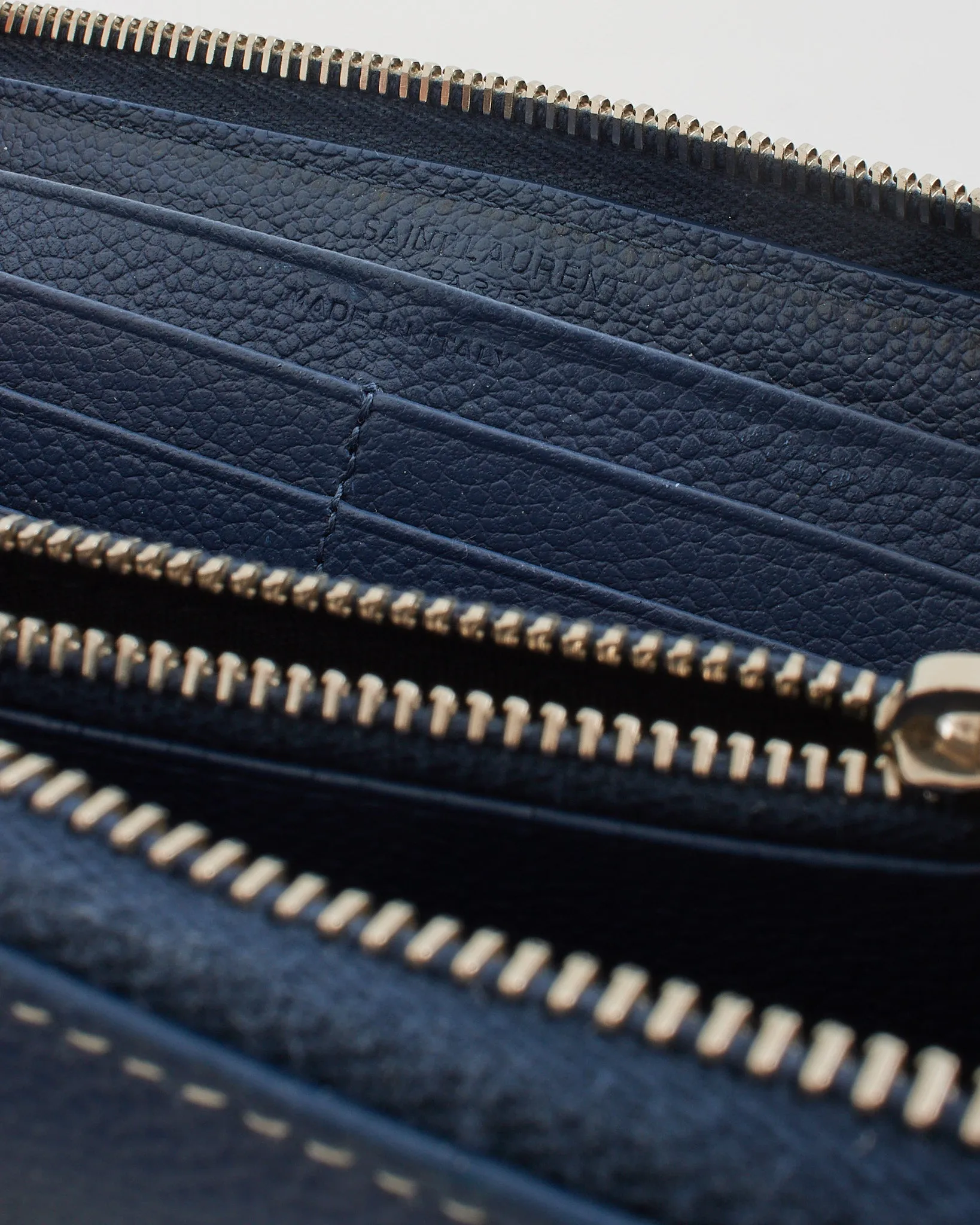 Saint Laurent Blue Grained Leather Rive Gauche Continental Zip Around Wallet