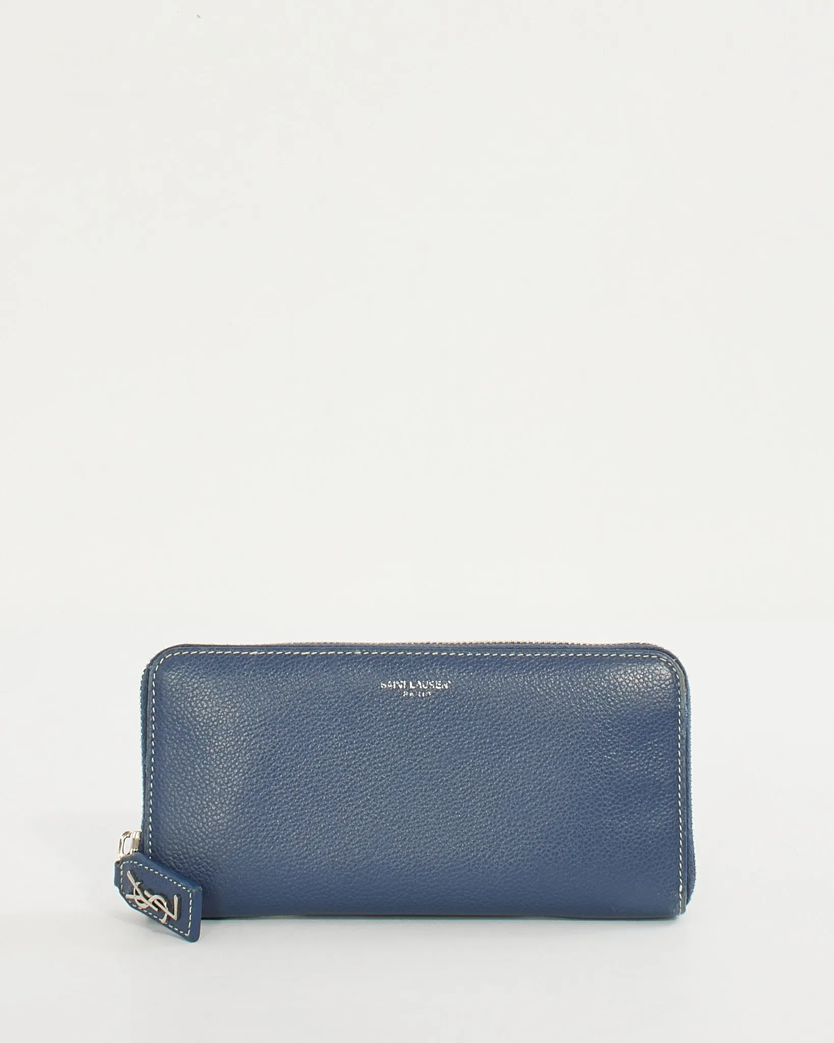 Saint Laurent Blue Grained Leather Rive Gauche Continental Zip Around Wallet