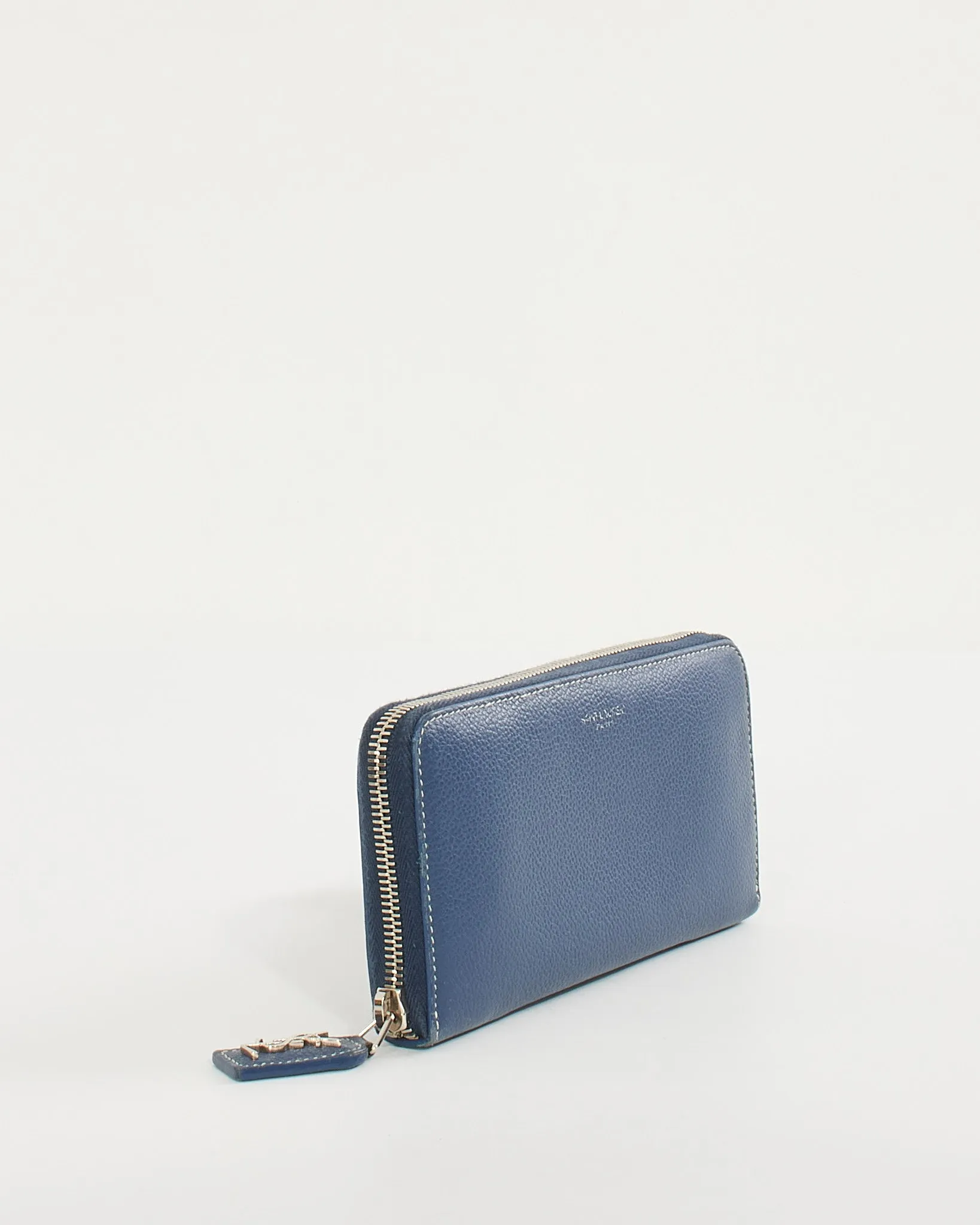 Saint Laurent Blue Grained Leather Rive Gauche Continental Zip Around Wallet