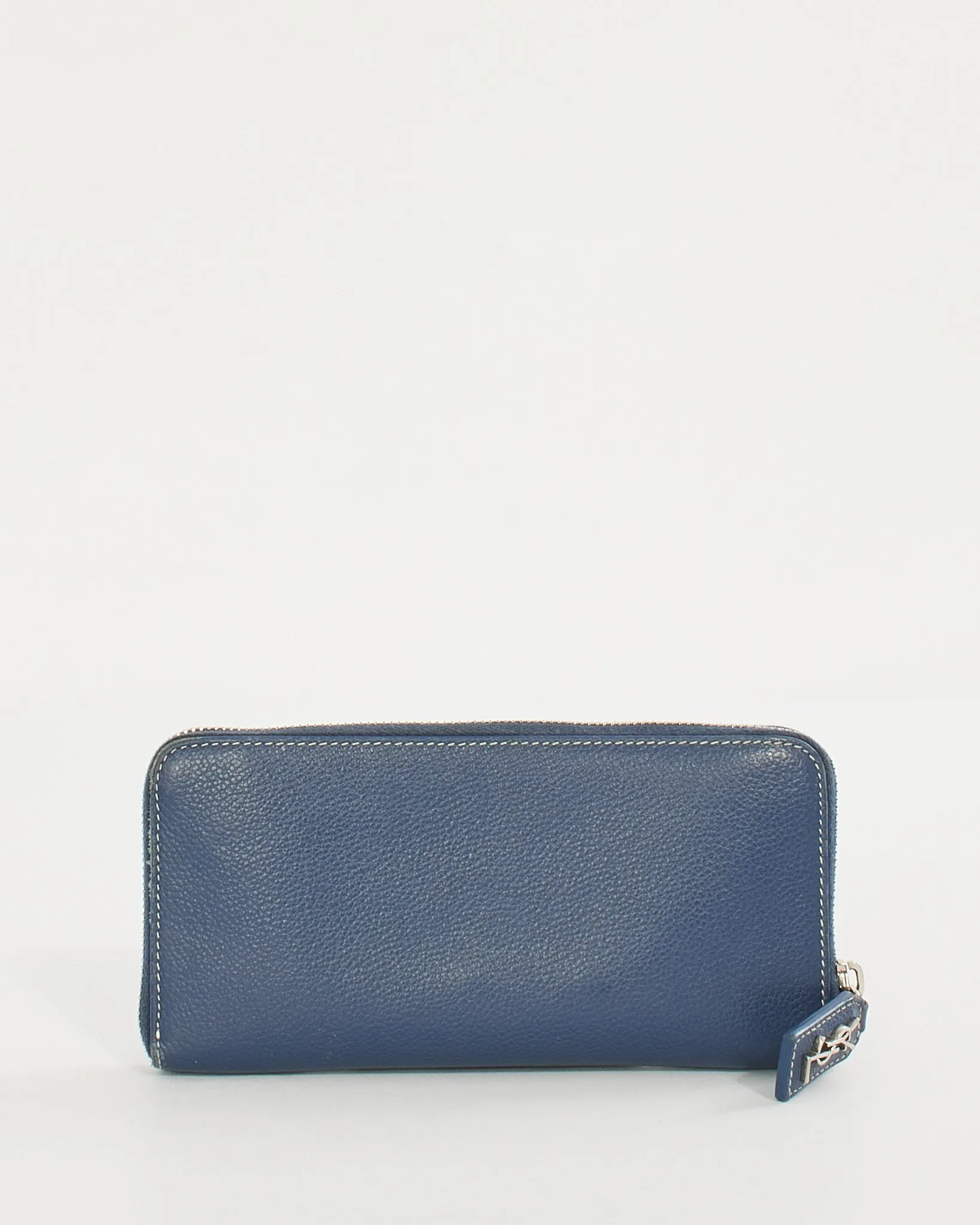 Saint Laurent Blue Grained Leather Rive Gauche Continental Zip Around Wallet