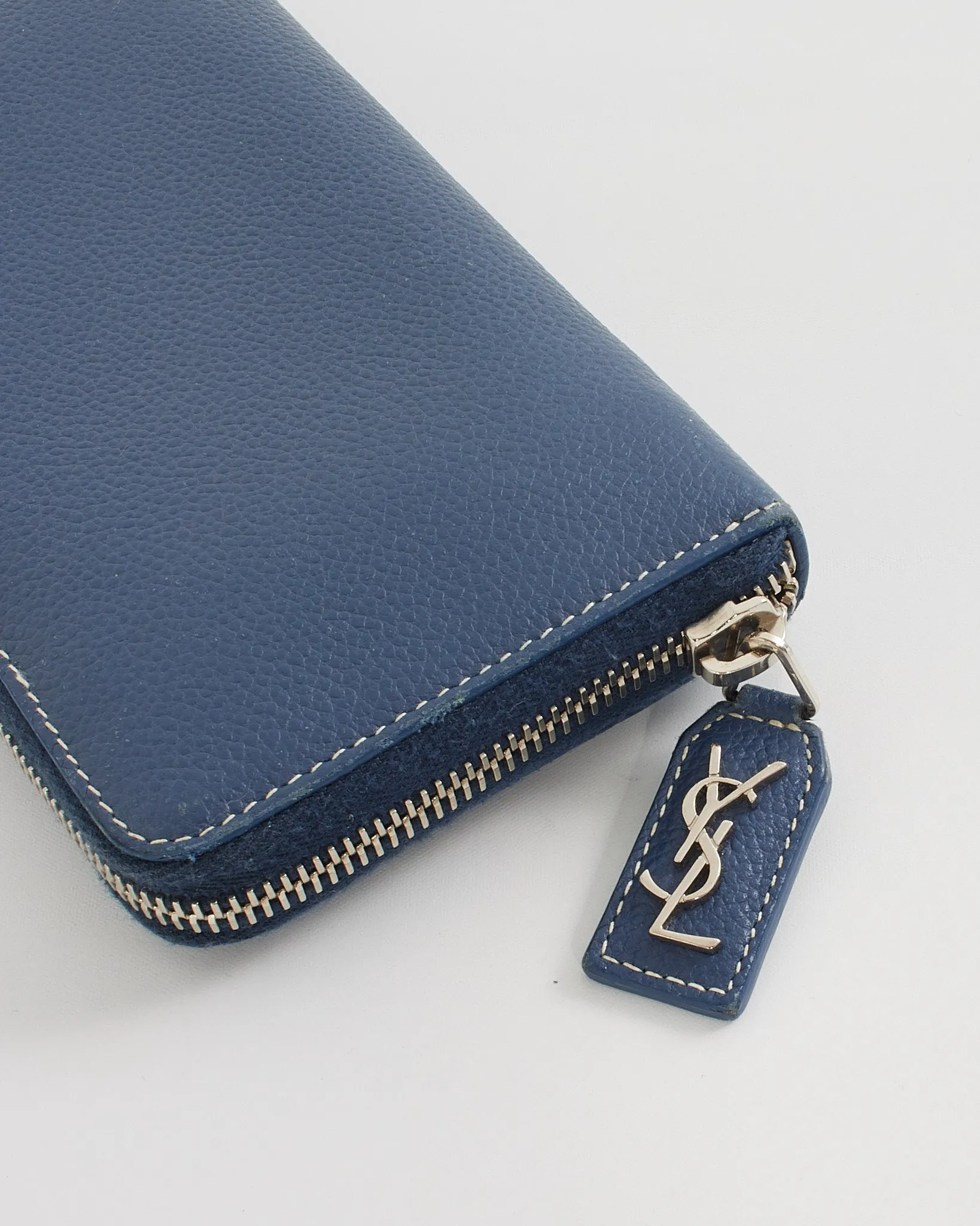 Saint Laurent Blue Grained Leather Rive Gauche Continental Zip Around Wallet
