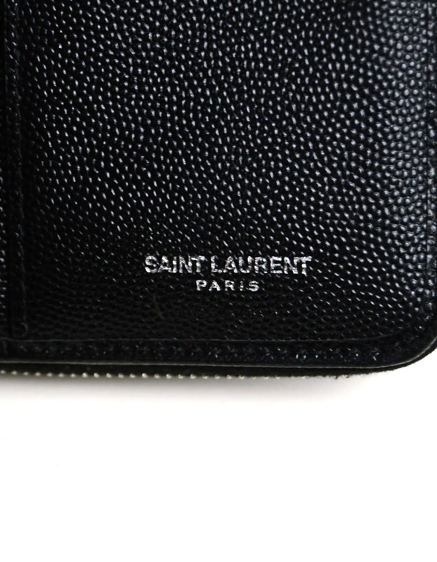 Saint Laurent Monogram Chevron Leather Compact Zip Around Wallet