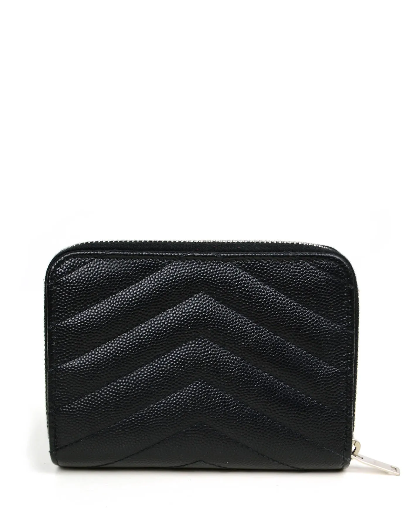 Saint Laurent Monogram Chevron Leather Compact Zip Around Wallet