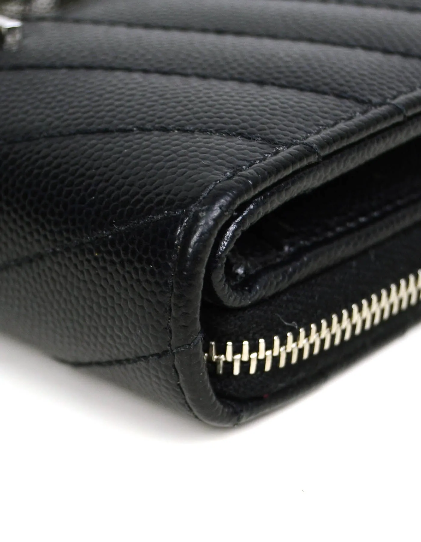 Saint Laurent Monogram Chevron Leather Compact Zip Around Wallet