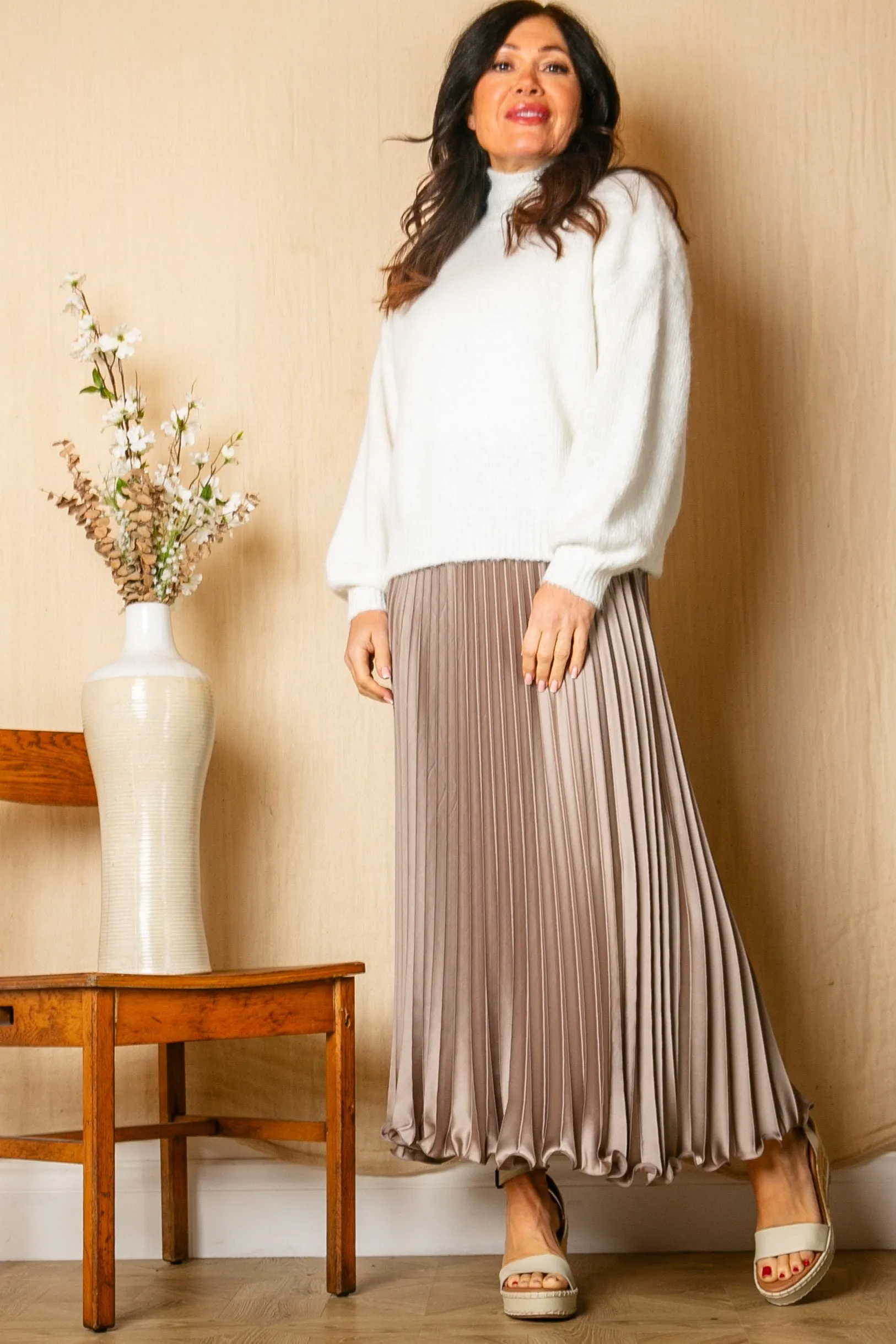 Satin Pleated Skirt