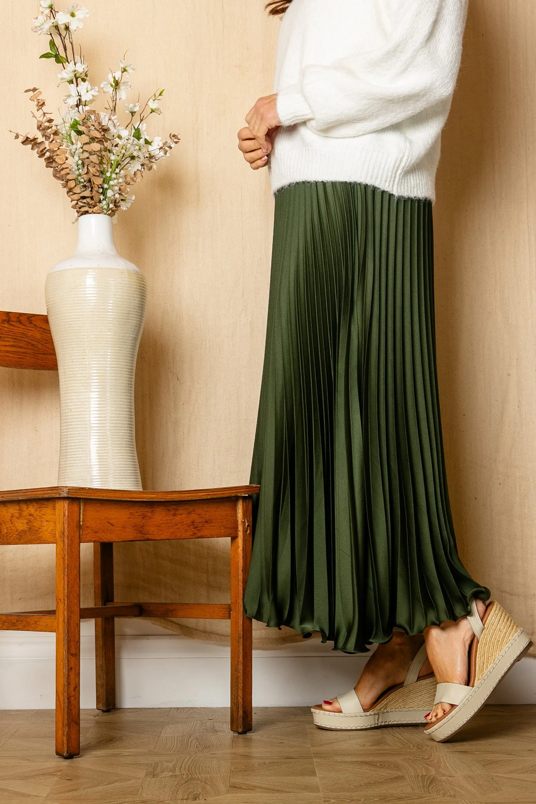 Satin Pleated Skirt